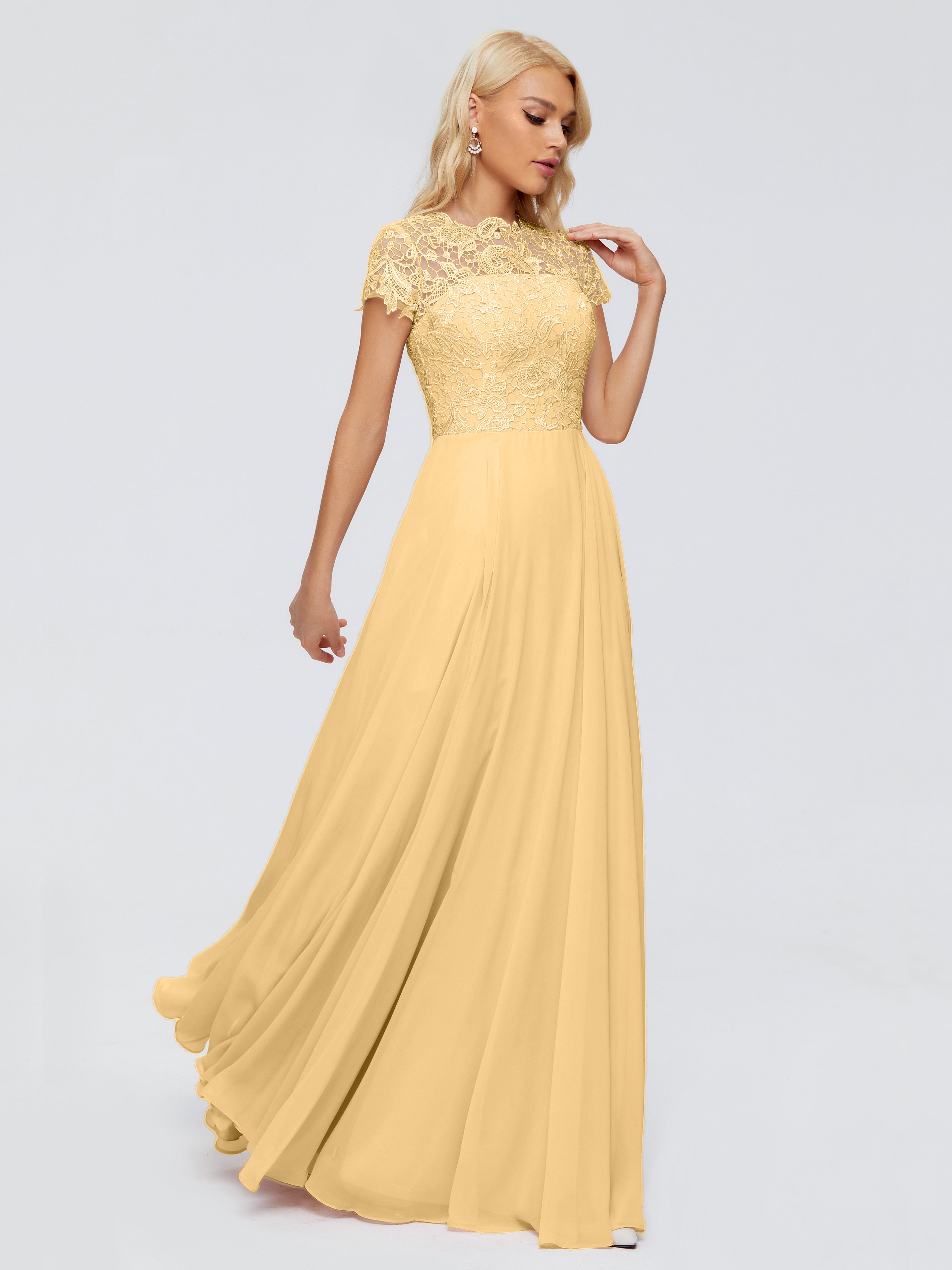Robe Demoiselle D Honneur Dore A-ligne Encolure Dégagée Mousseline Robes Demoiselle D'Honneur