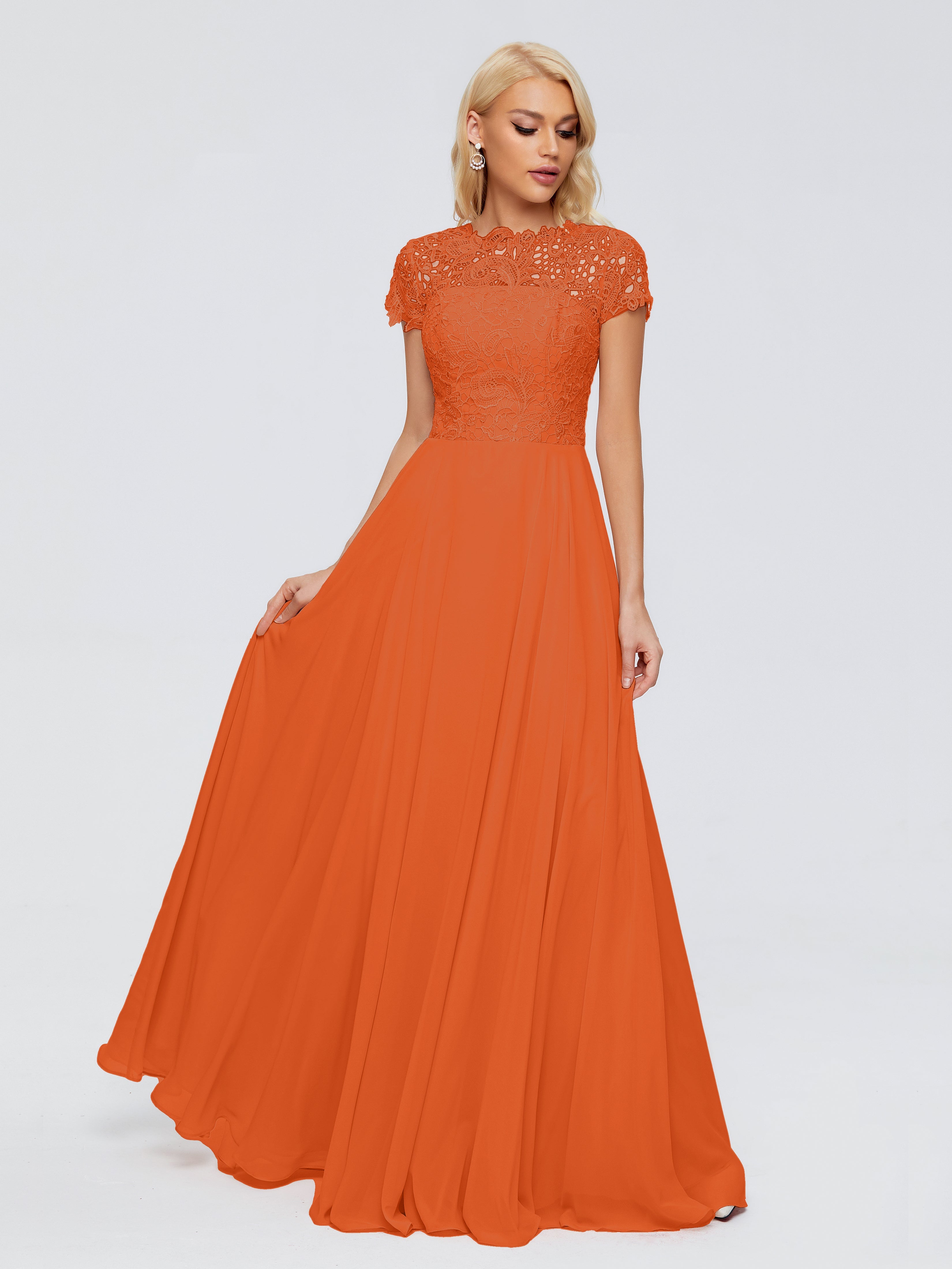 Robe Demoiselle D Honneur Orange Brulé Trapèze Encolure Dégagée Mousseline Robes Demoiselle D'Honneur
