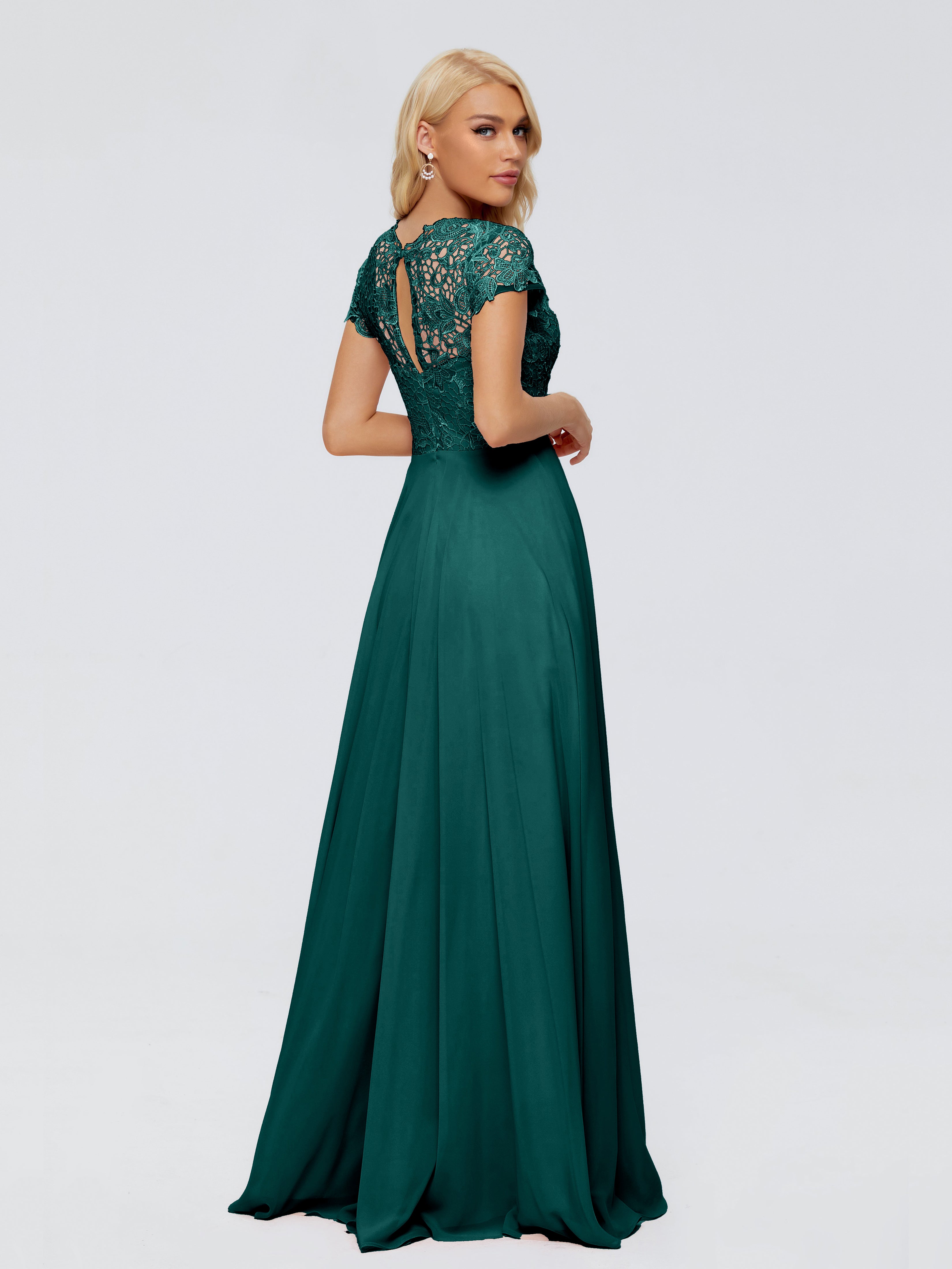 Robes De Demoiselle D'Honneur Bleu Paon Trapèze Encolure Dégagée Mousseline Robes Demoiselle D'Honneur