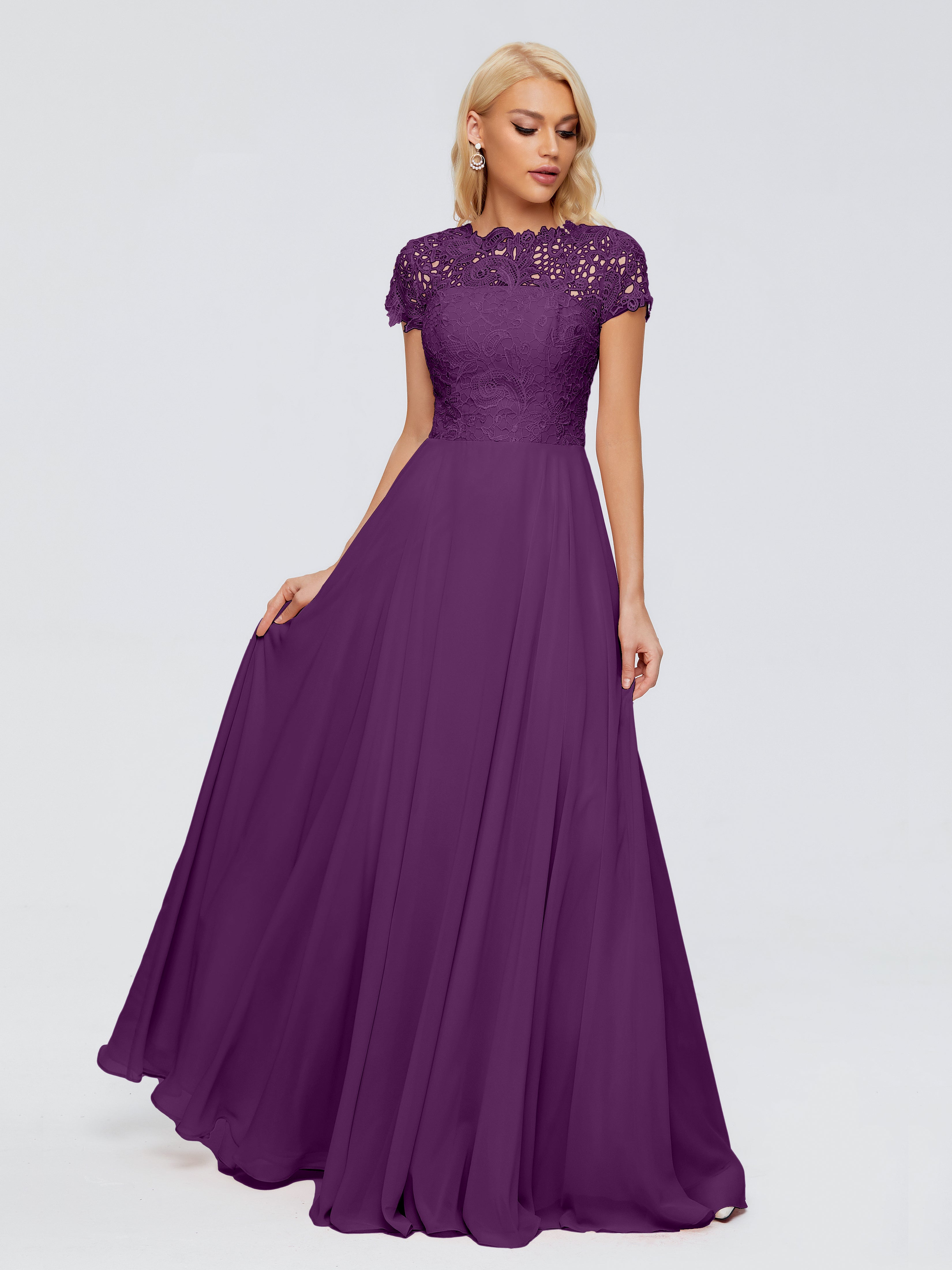 Robes De Demoiselle D'Honneur En Raisin A-ligne Encolure Dégagée Mousseline Robes Demoiselle D'Honneur