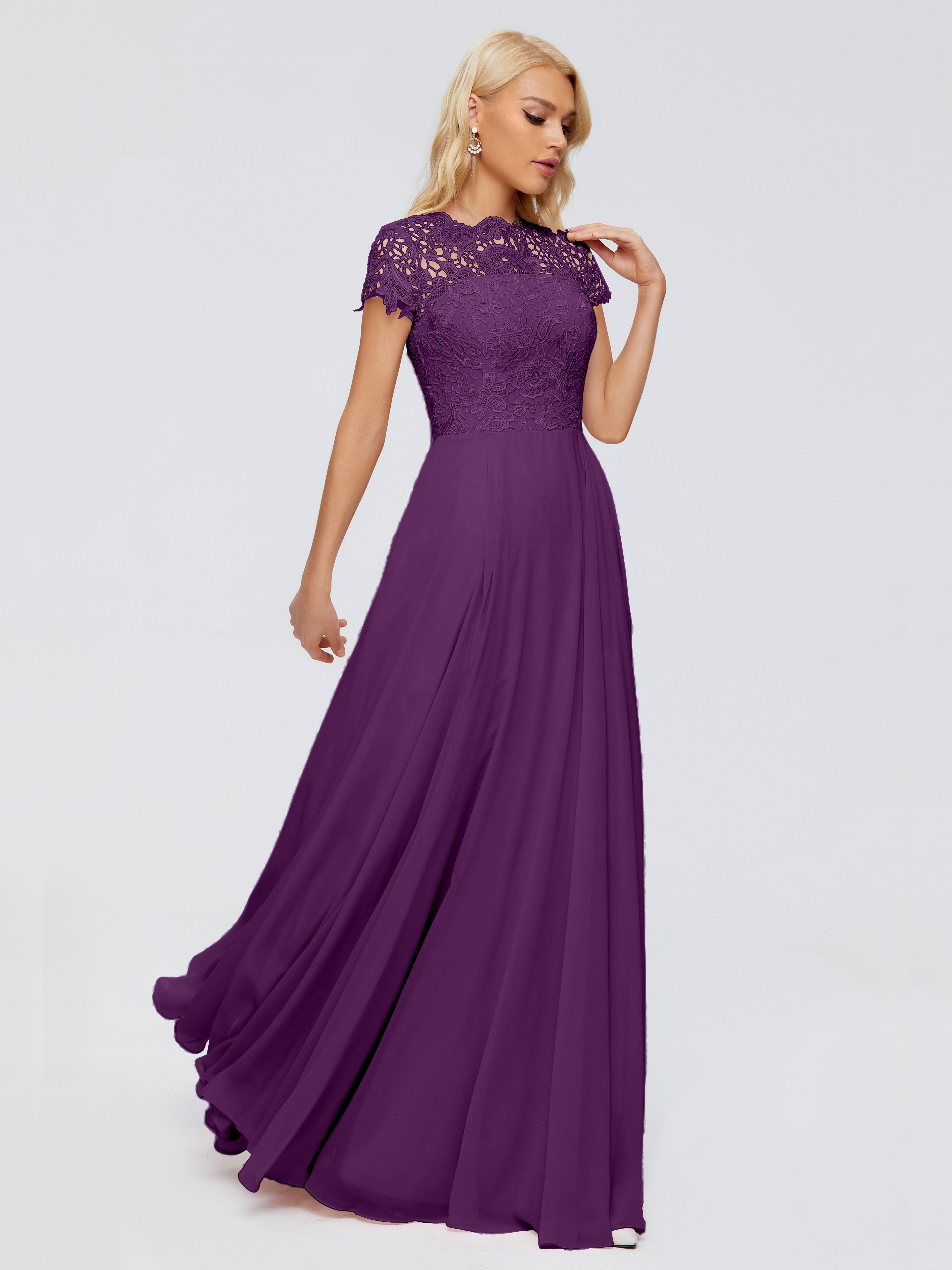 Robes De Demoiselle D'Honneur En Raisin A-ligne Encolure Dégagée Mousseline Robes Demoiselle D'Honneur