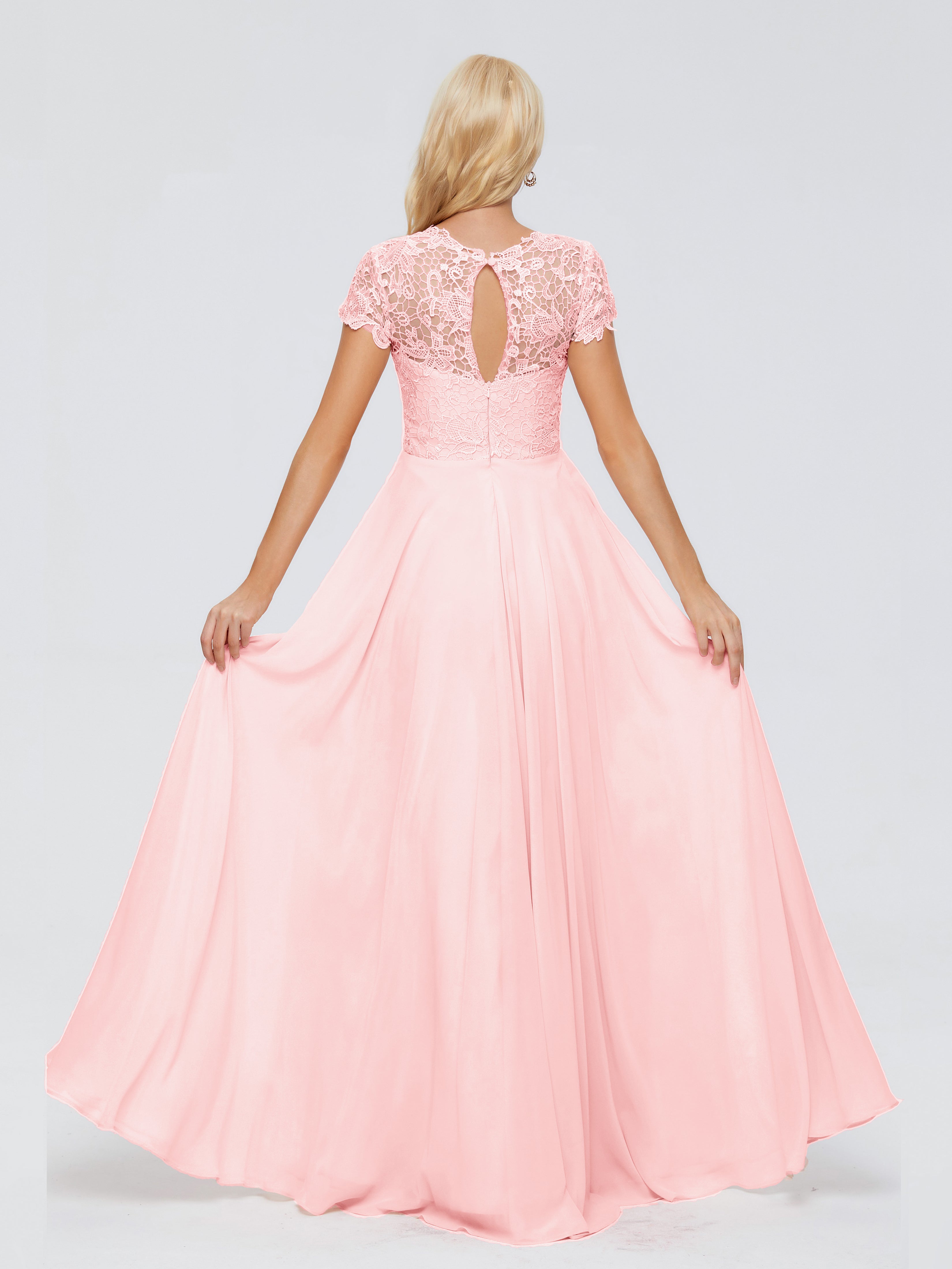 Robes De Demoiselle D'Honneur Roses Bon Marché Trapèze Encolure Dégagée Mousseline Robes Demoiselle D'Honneur