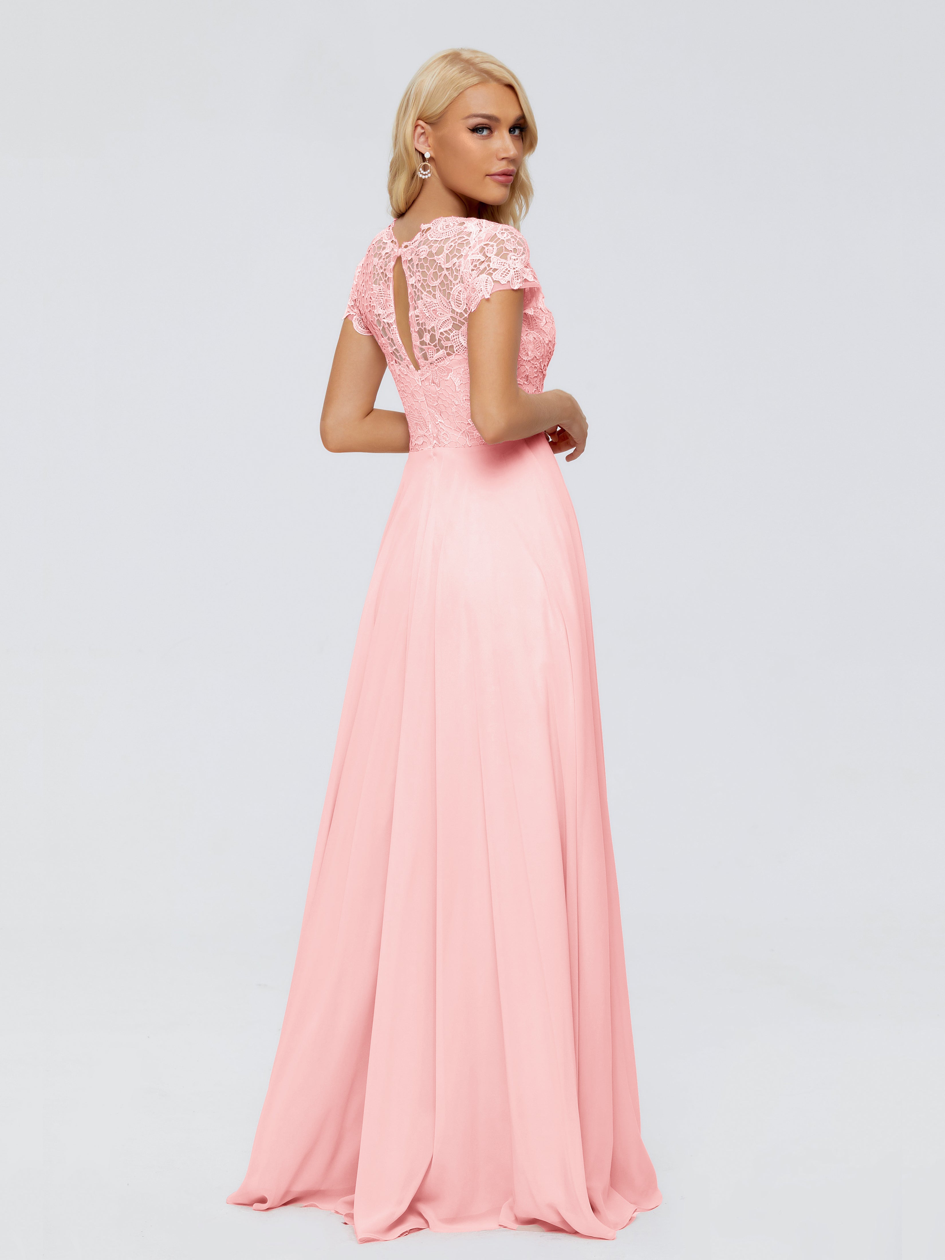Robes De Demoiselle D'Honneur Roses Bon Marché Trapèze Encolure Dégagée Mousseline Robes Demoiselle D'Honneur