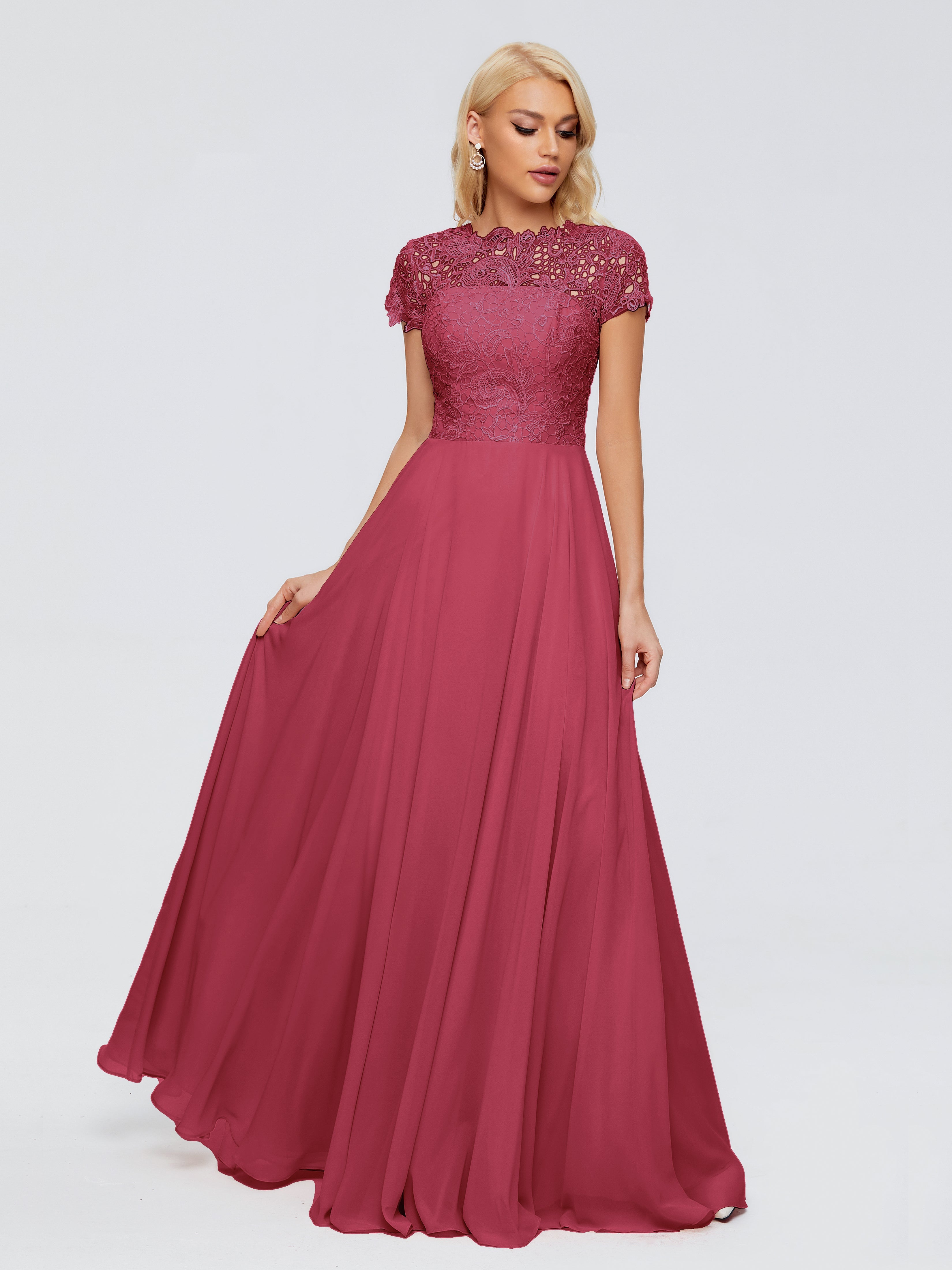 Robe Demoiselle D Honneur Rose Cannelle Trapèze Encolure Dégagée Mousseline Robes Demoiselle D'Honneur