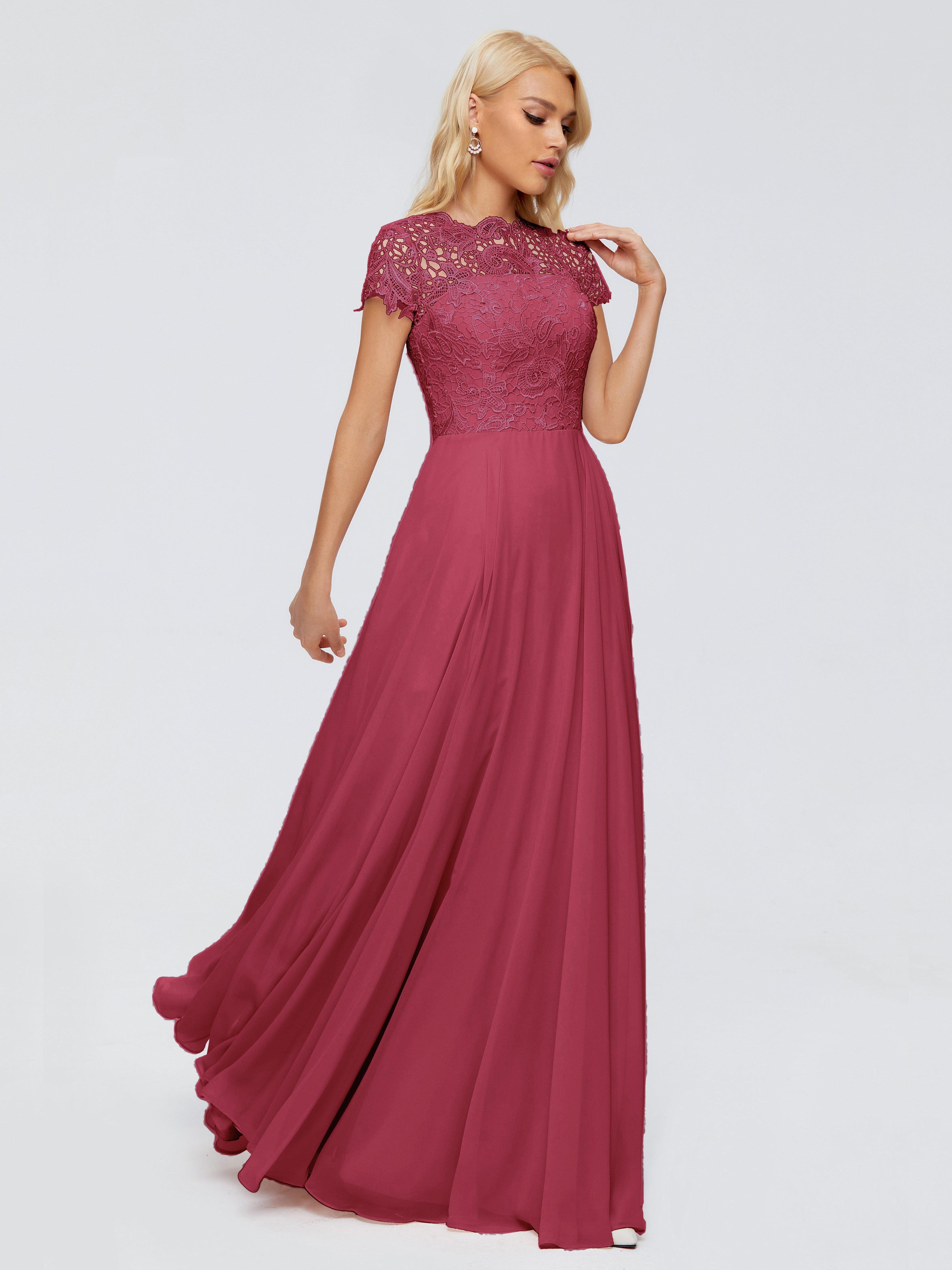 Robe Demoiselle D Honneur Rose Cannelle Trapèze Encolure Dégagée Mousseline Robes Demoiselle D'Honneur