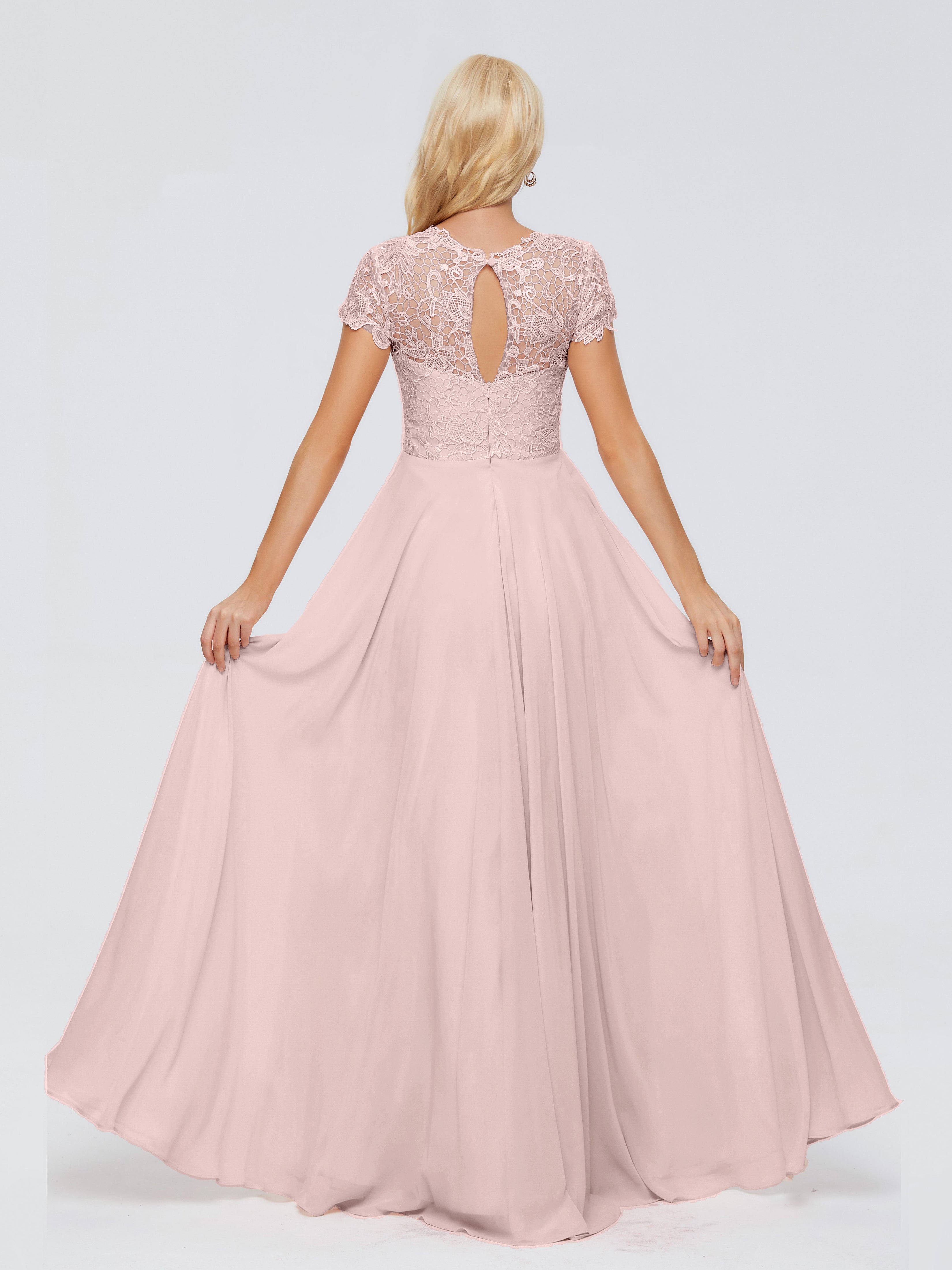 Robe Rose Poudré Mariage Demoiselle D Honneur Trapèze Encolure Dégagée Mousseline Robes Demoiselle D'Honneur