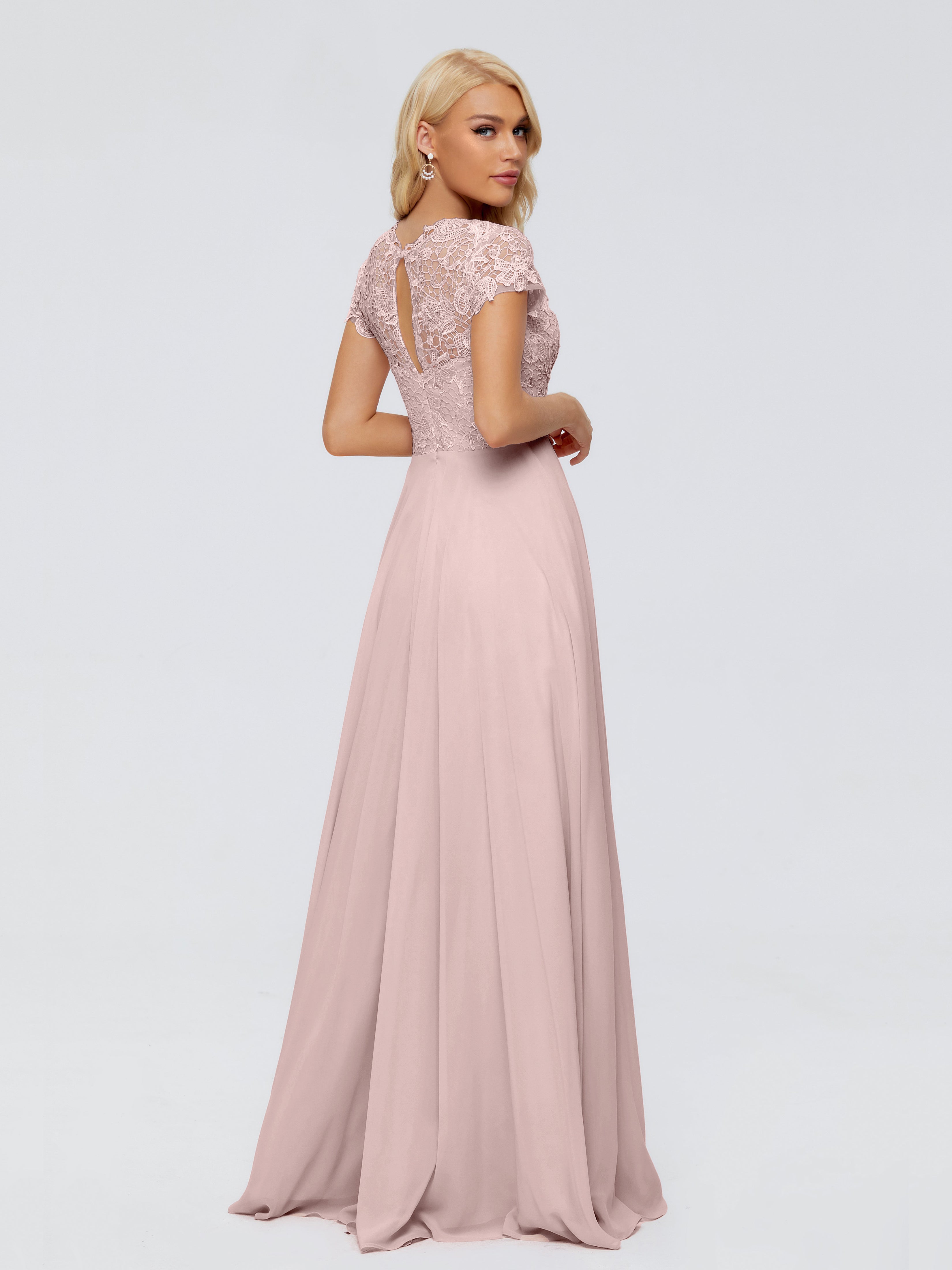 Robe Rose Poudré Mariage Demoiselle D Honneur Trapèze Encolure Dégagée Mousseline Robes Demoiselle D'Honneur
