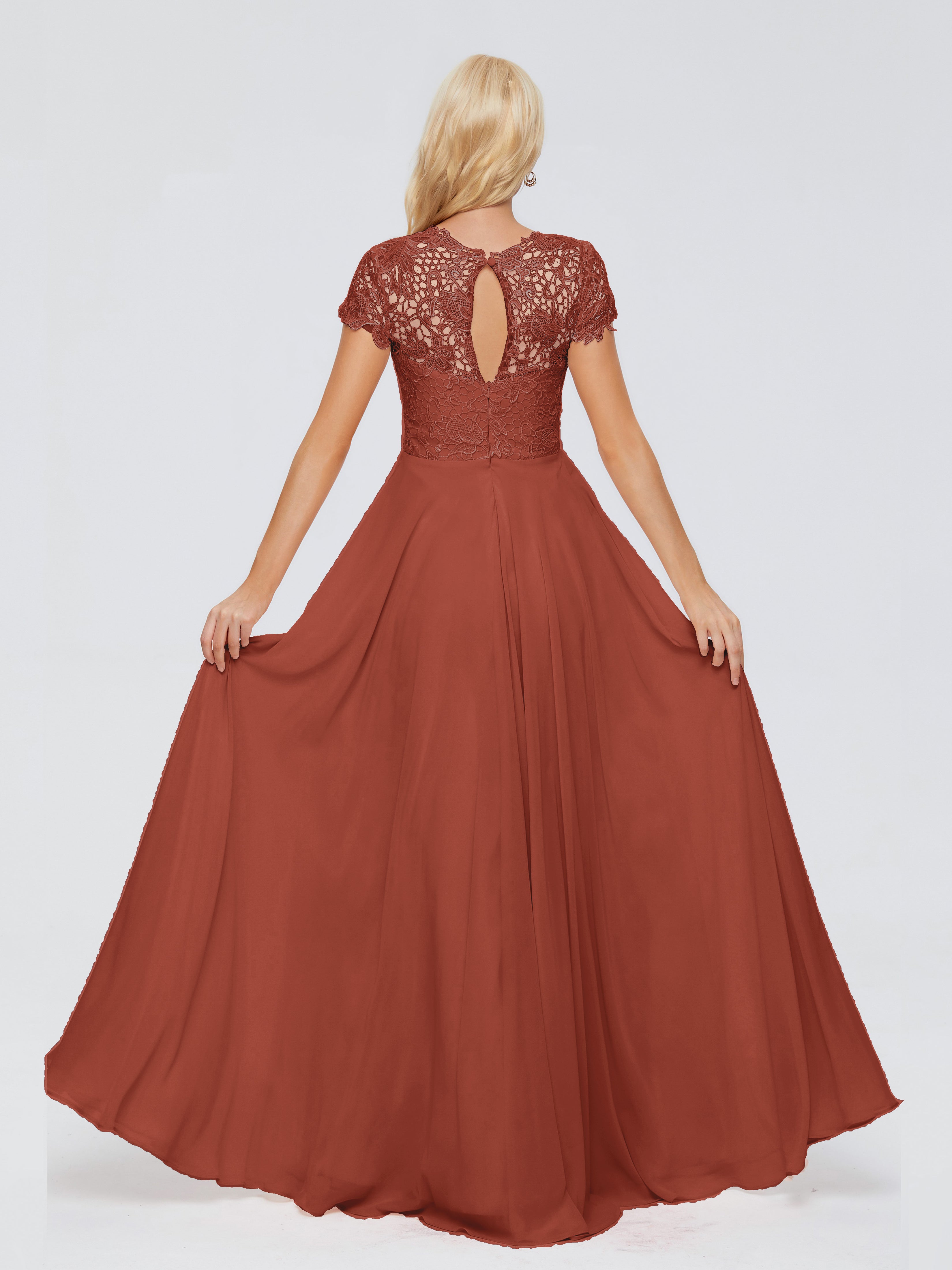 Robe Rouille Demoiselle D Honneur Trapèze Encolure Dégagée Mousseline Robes Demoiselle D'Honneur