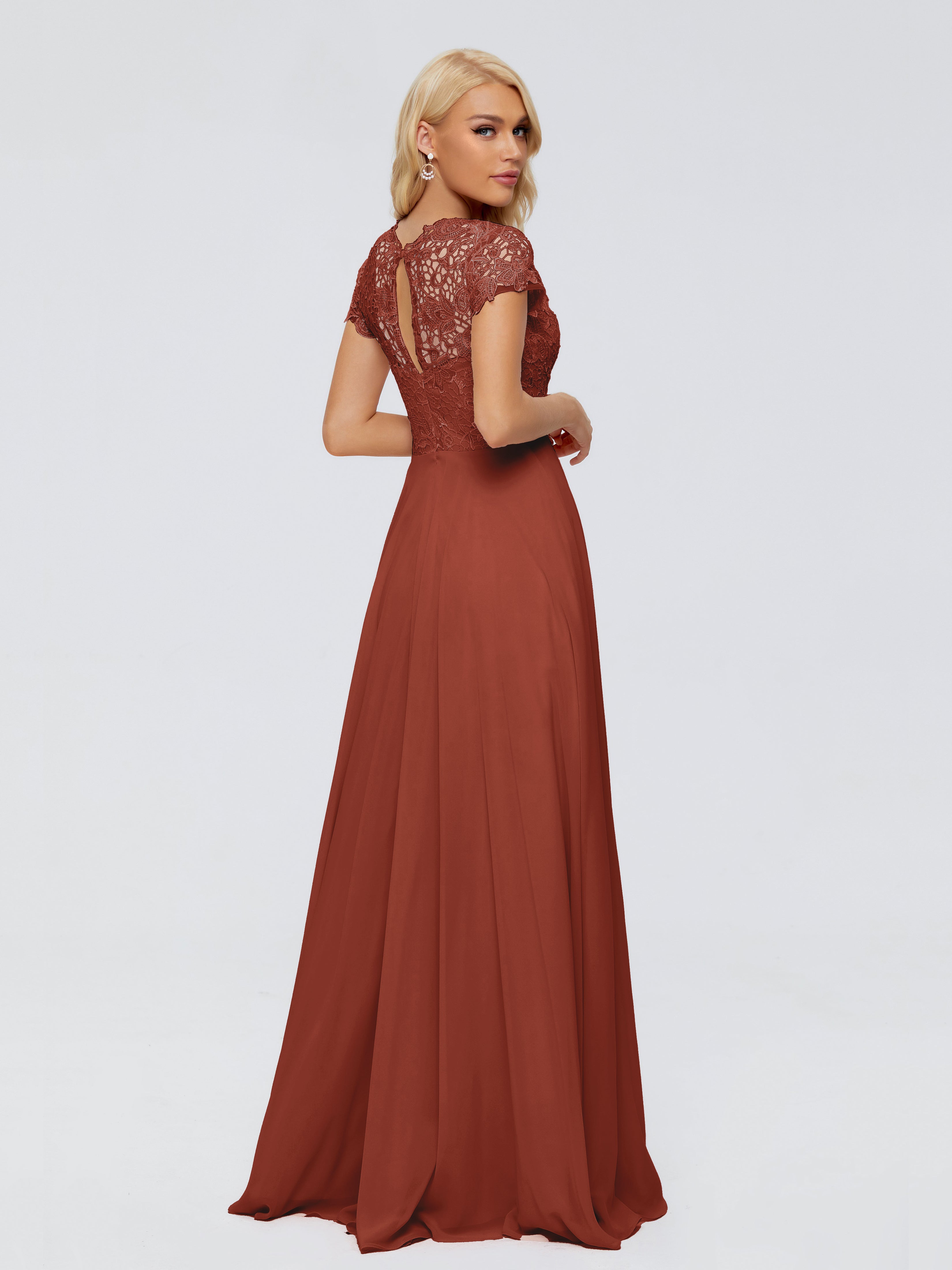 Robe Rouille Demoiselle D Honneur Trapèze Encolure Dégagée Mousseline Robes Demoiselle D'Honneur