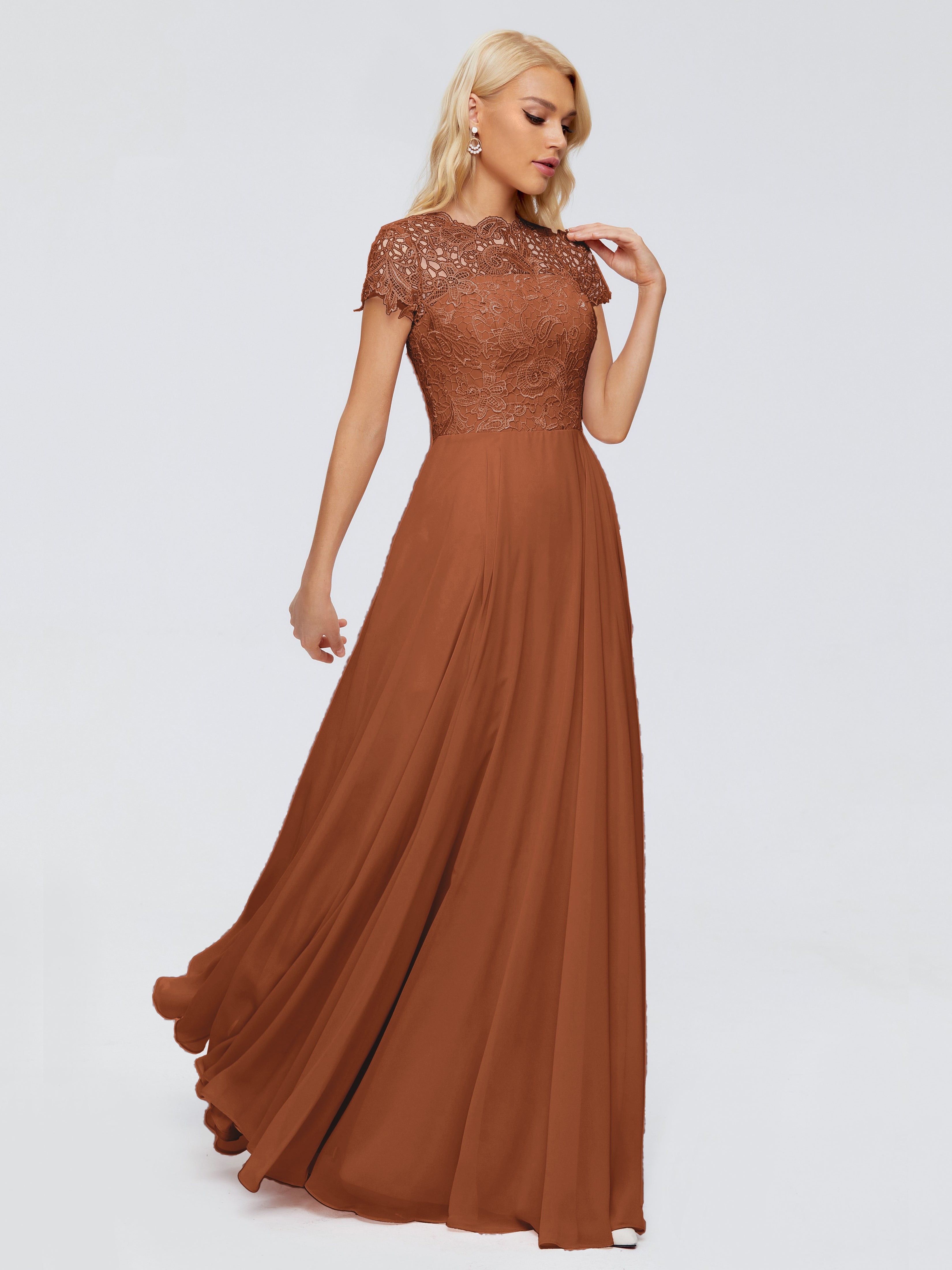 Robe Demoiselle D Honneur Terracotta Trapèze Encolure Dégagée Mousseline Robes Demoiselle D'Honneur