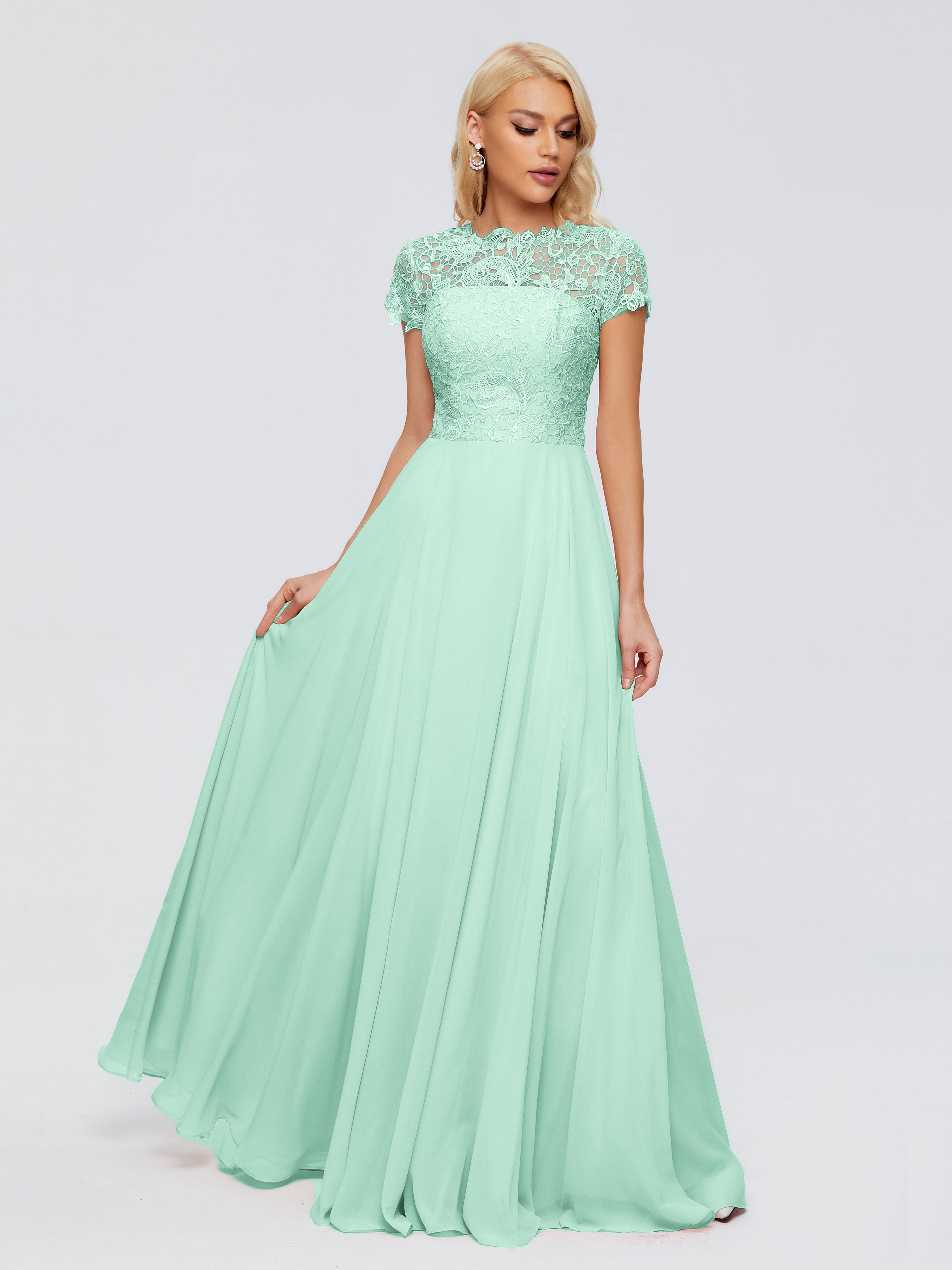 Robe Demoiselle D Honneur Menthe Trapèze Encolure Dégagée Mousseline Robes Demoiselle D'Honneur