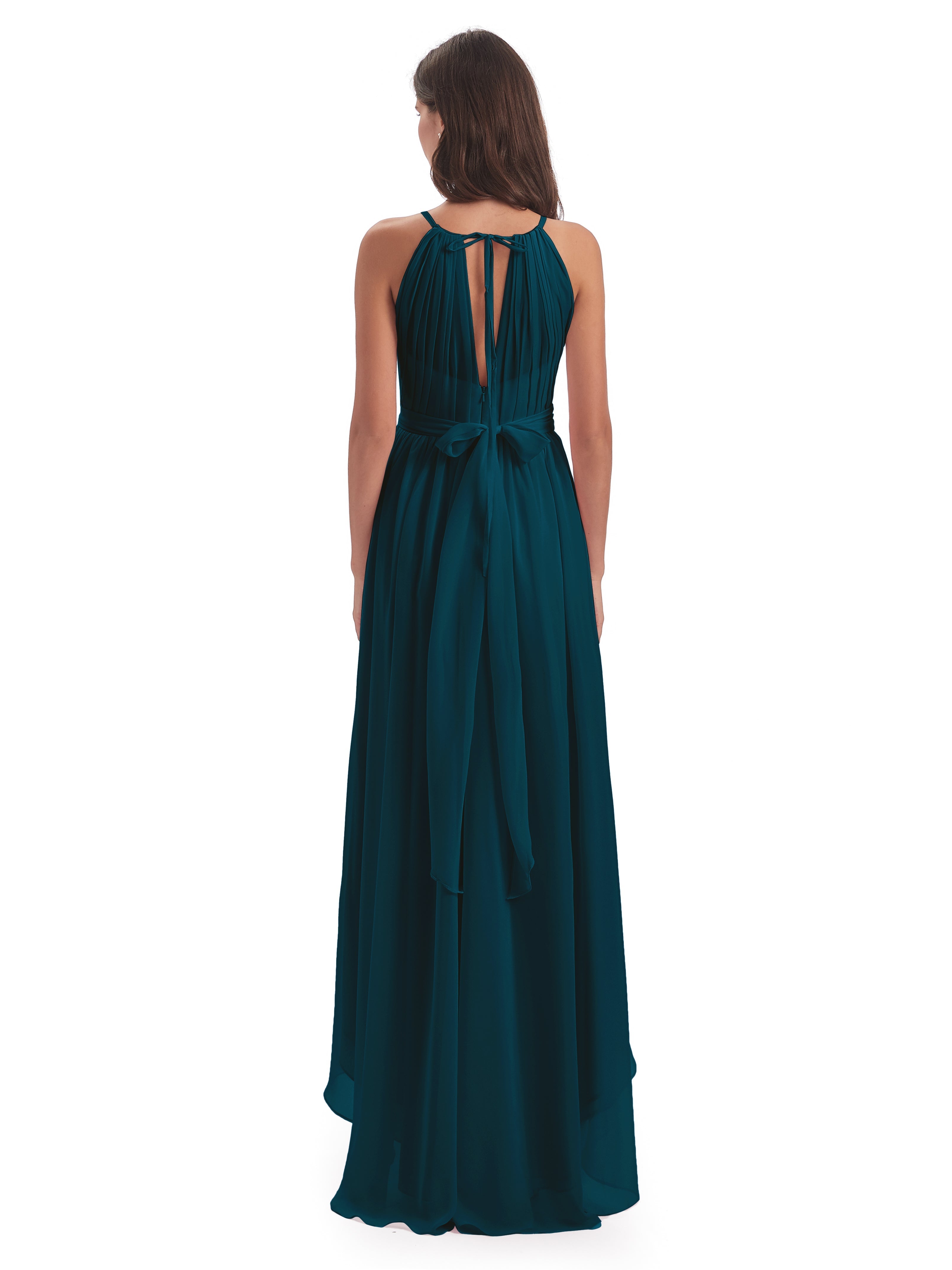 Robe De Demoiselle D'Honneur Bleu Encre Asymétrique Haute Basse Licou Mousseline Robes Demoiselle D'Honneur
