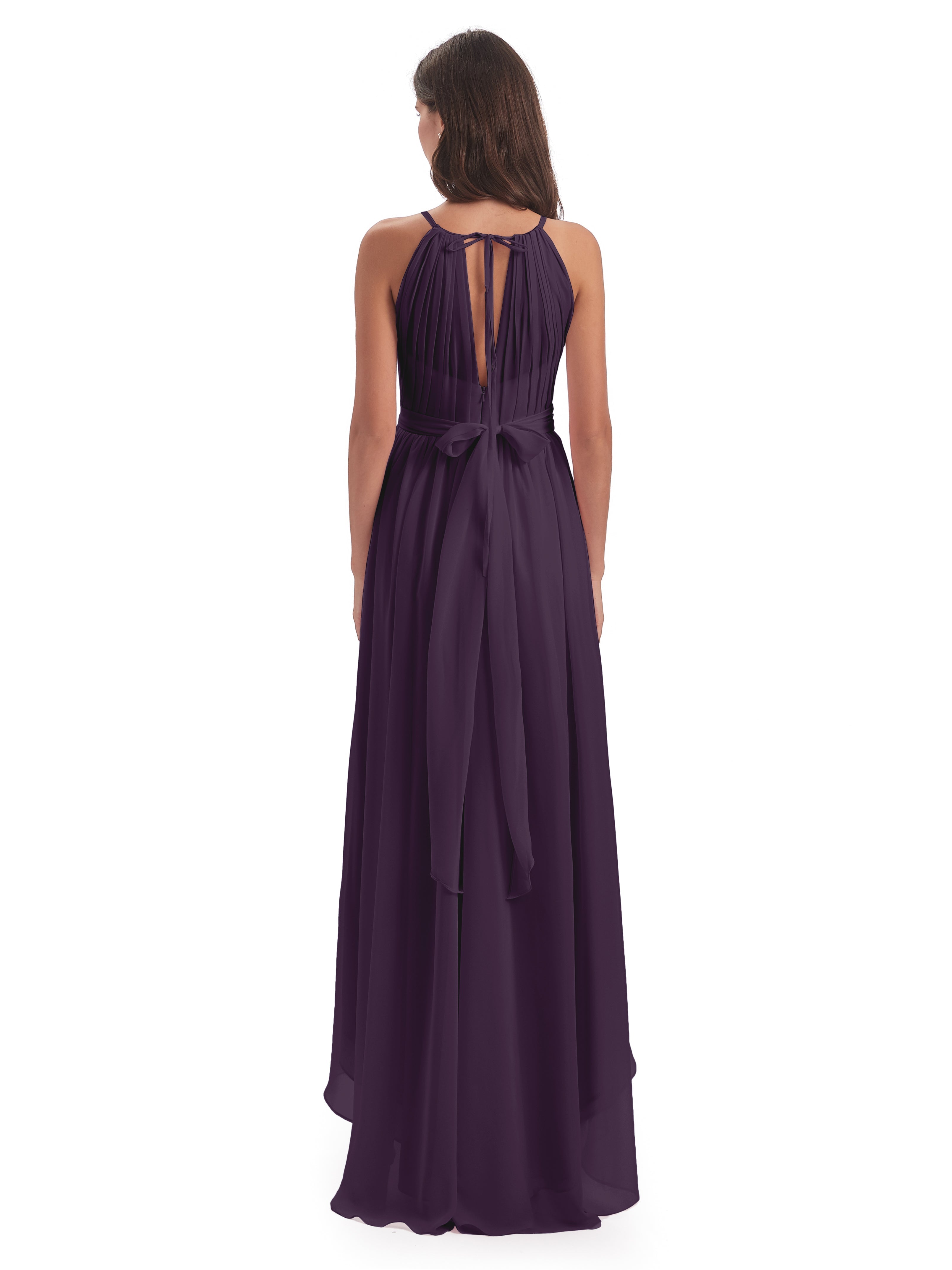 Robe Demoiselle D Honneur Plume Asymétrique Haute Basse Licou Mousseline Robes Demoiselle D'Honneur
