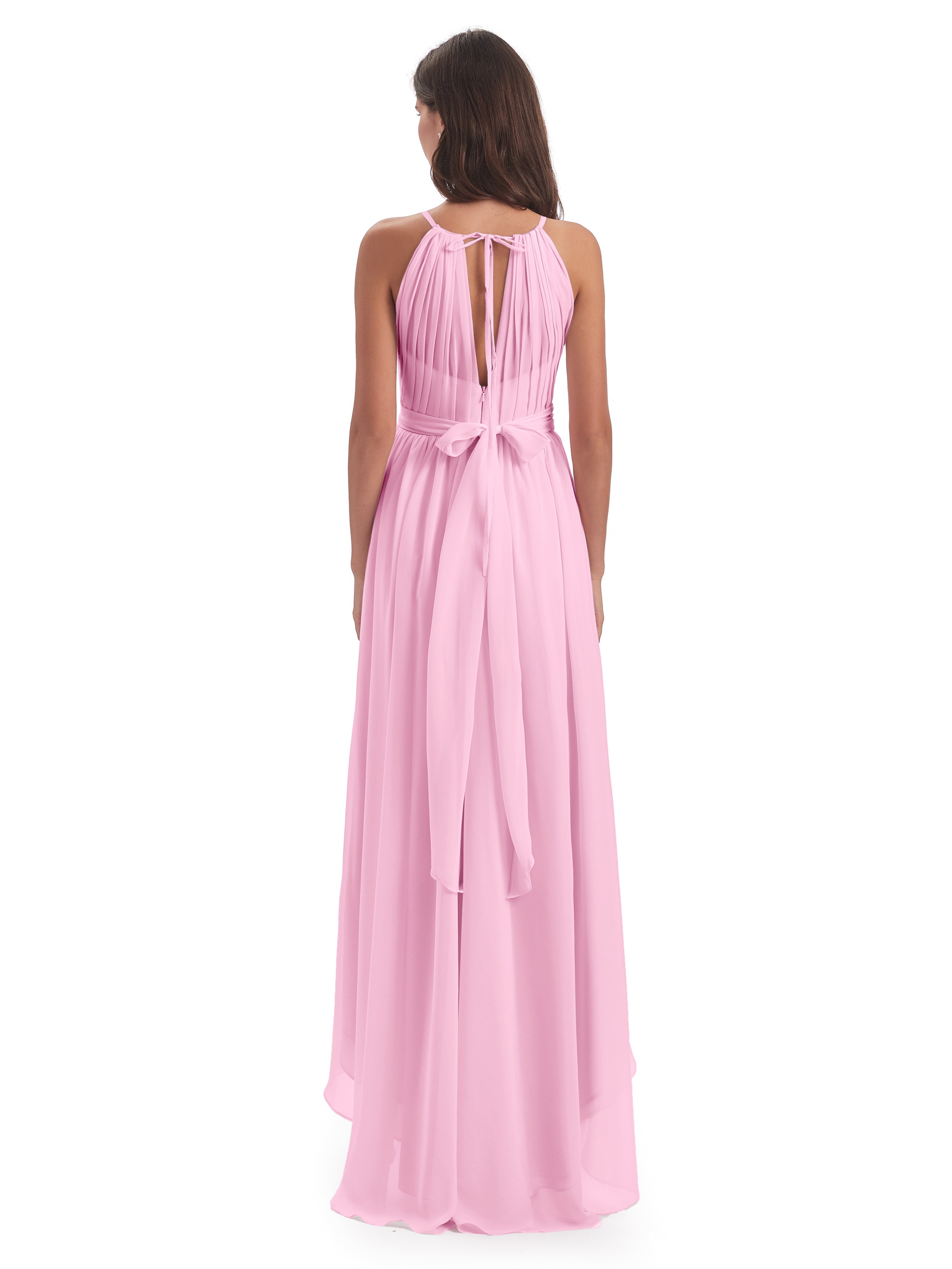 Robe Demoiselle D Honneur Rose Bonbon Asymétrique Haute Basse Licou Mousseline Robes Demoiselle D'Honneur