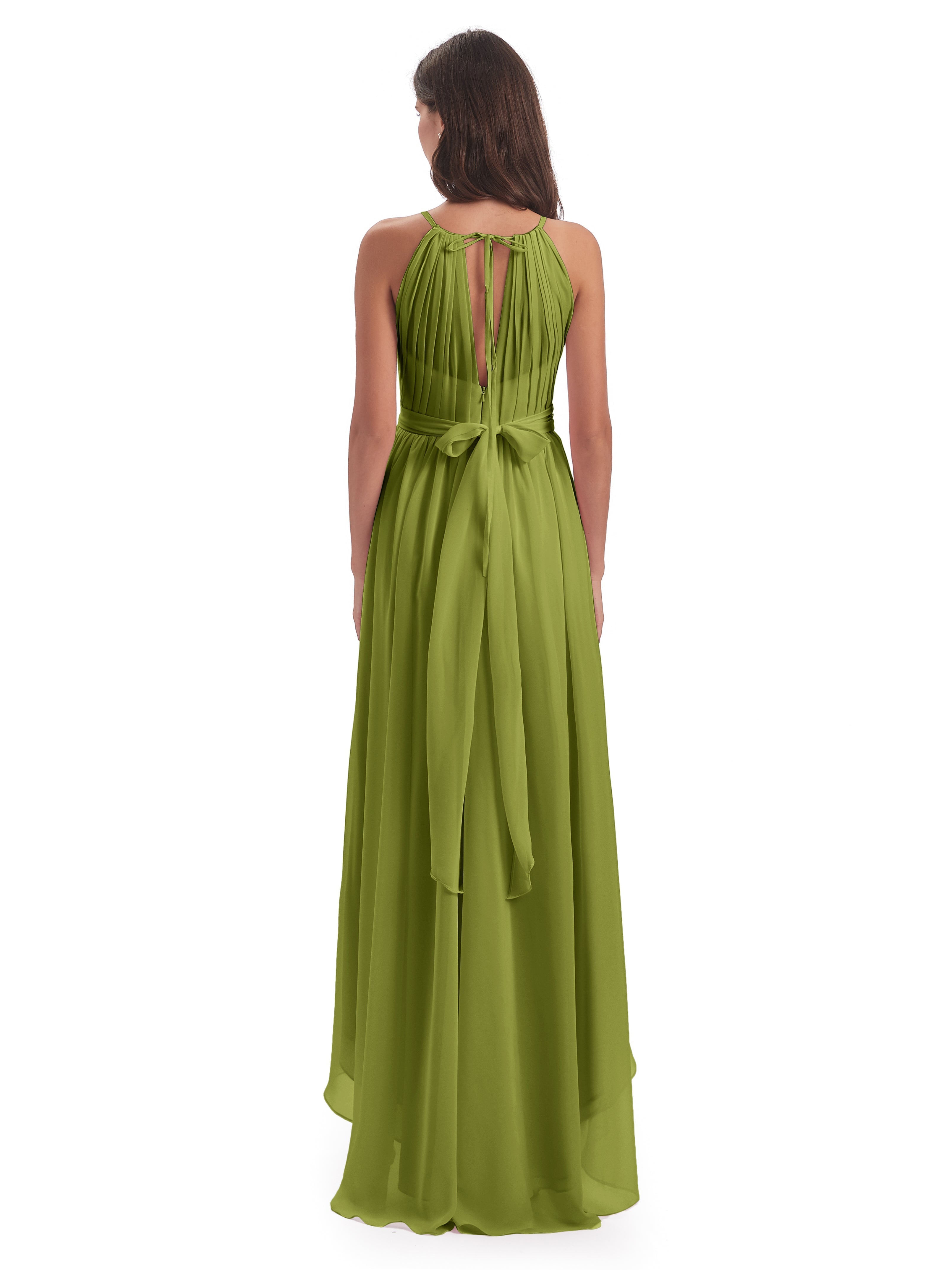 Robes De Demoiselle D'Honneur Trèfle Asymétrique Haute Basse Licou Mousseline Robes Demoiselle D'Honneur
