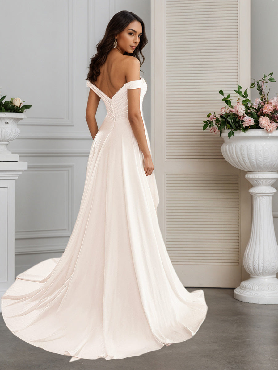 Cicinia Robe de Mariée Sirène Épaules Dénudées Décolleté Cœur à Plis Traîne Balayée