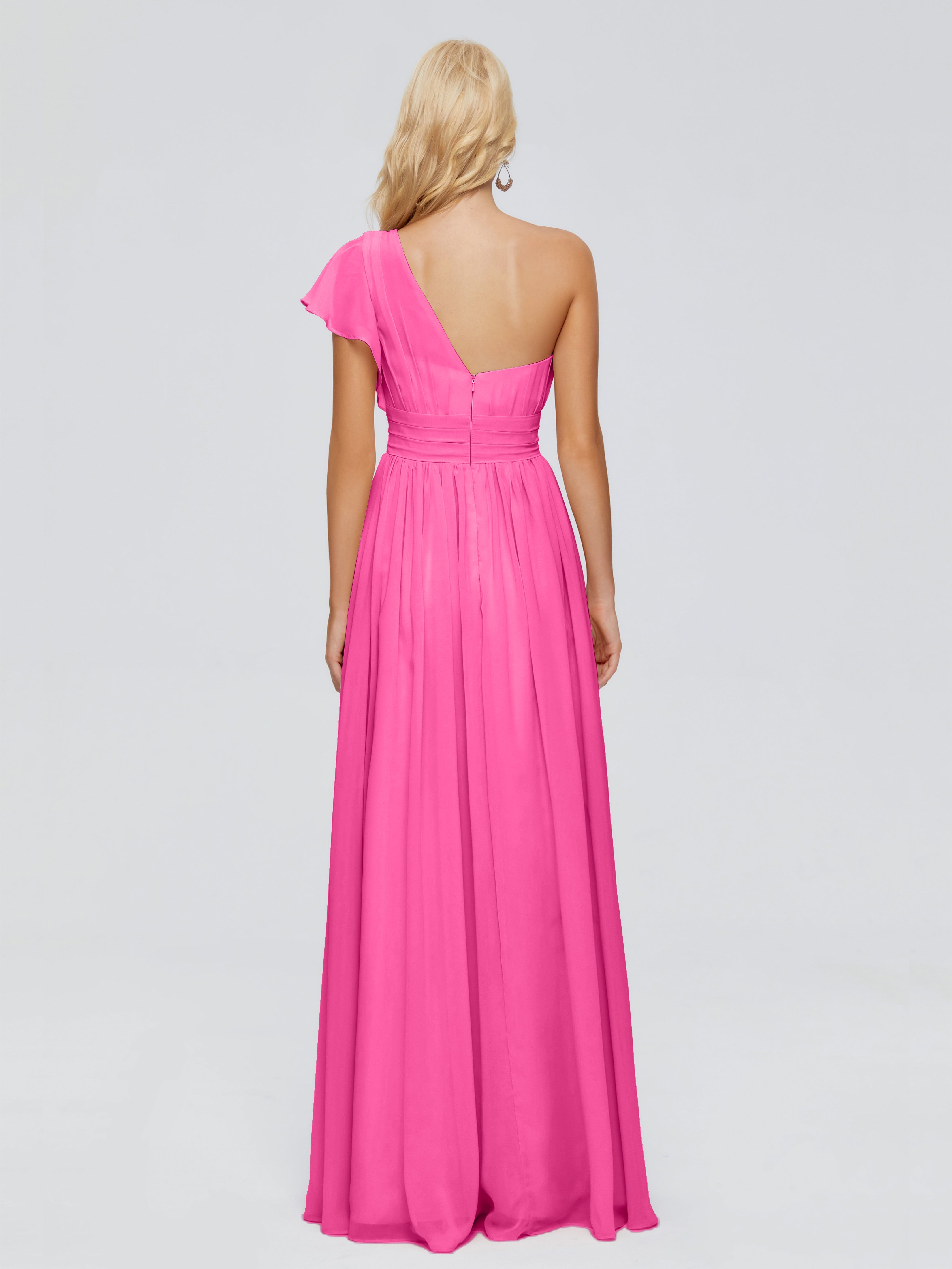 Robe Demoiselle D Honneur Azalée Trapèze Seule-Épaule Mousseline Robes Demoiselle D'Honneur