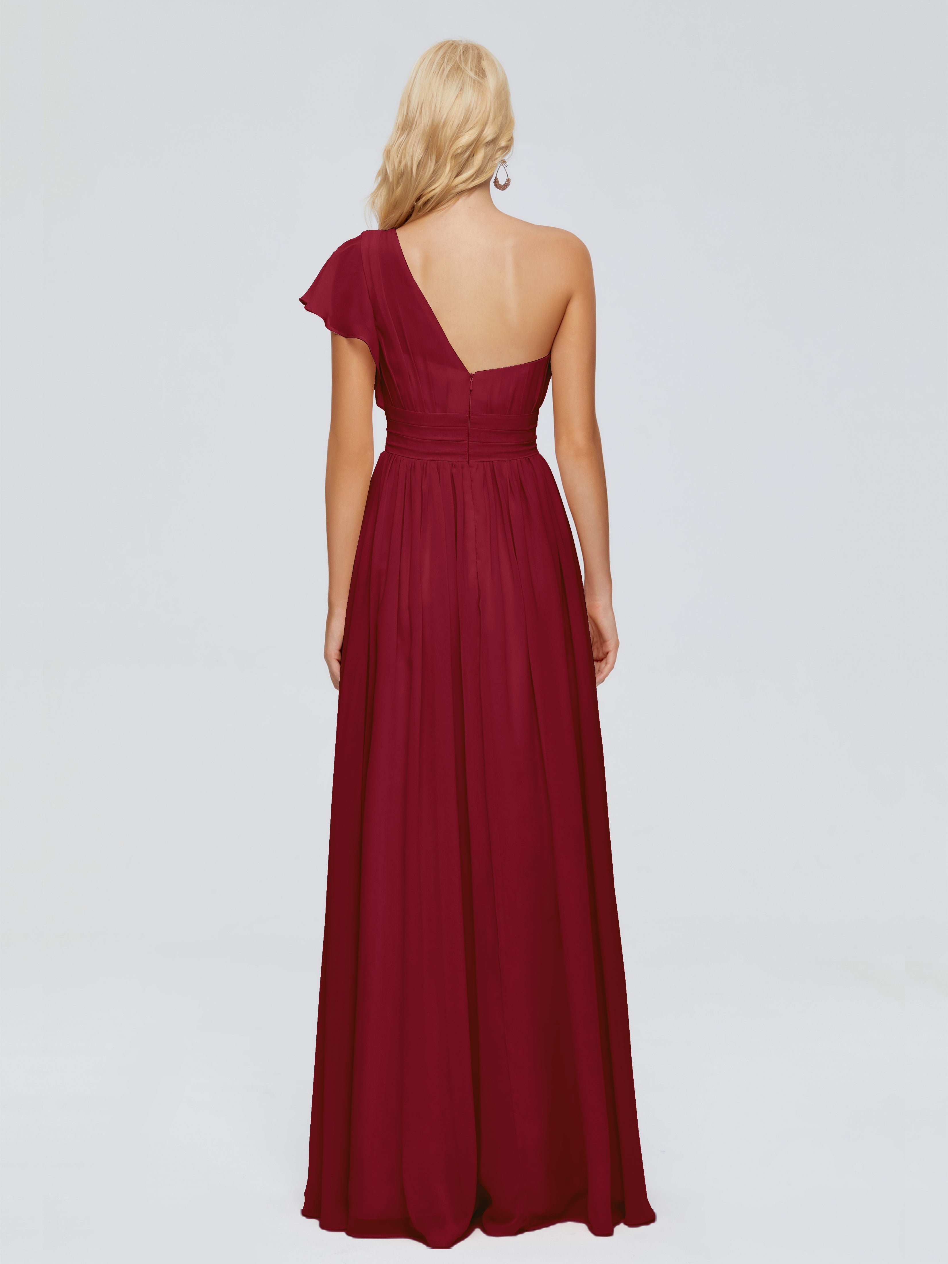 Robes De Demoiselle D'Honneur Bordeaux Trapèze Seule-Épaule Mousseline Robes Demoiselle D'Honneur