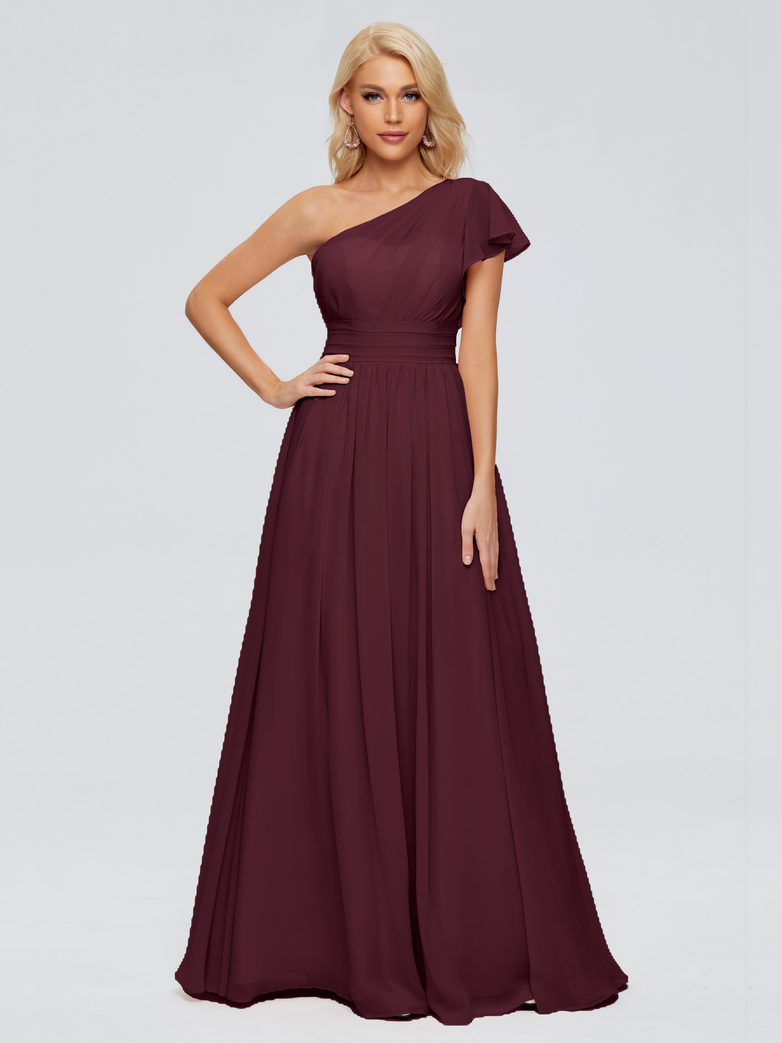 Robes De Demoiselle D'Honneur Cabernet Trapèze Seule-Épaule Mousseline Robes Demoiselle D'Honneur