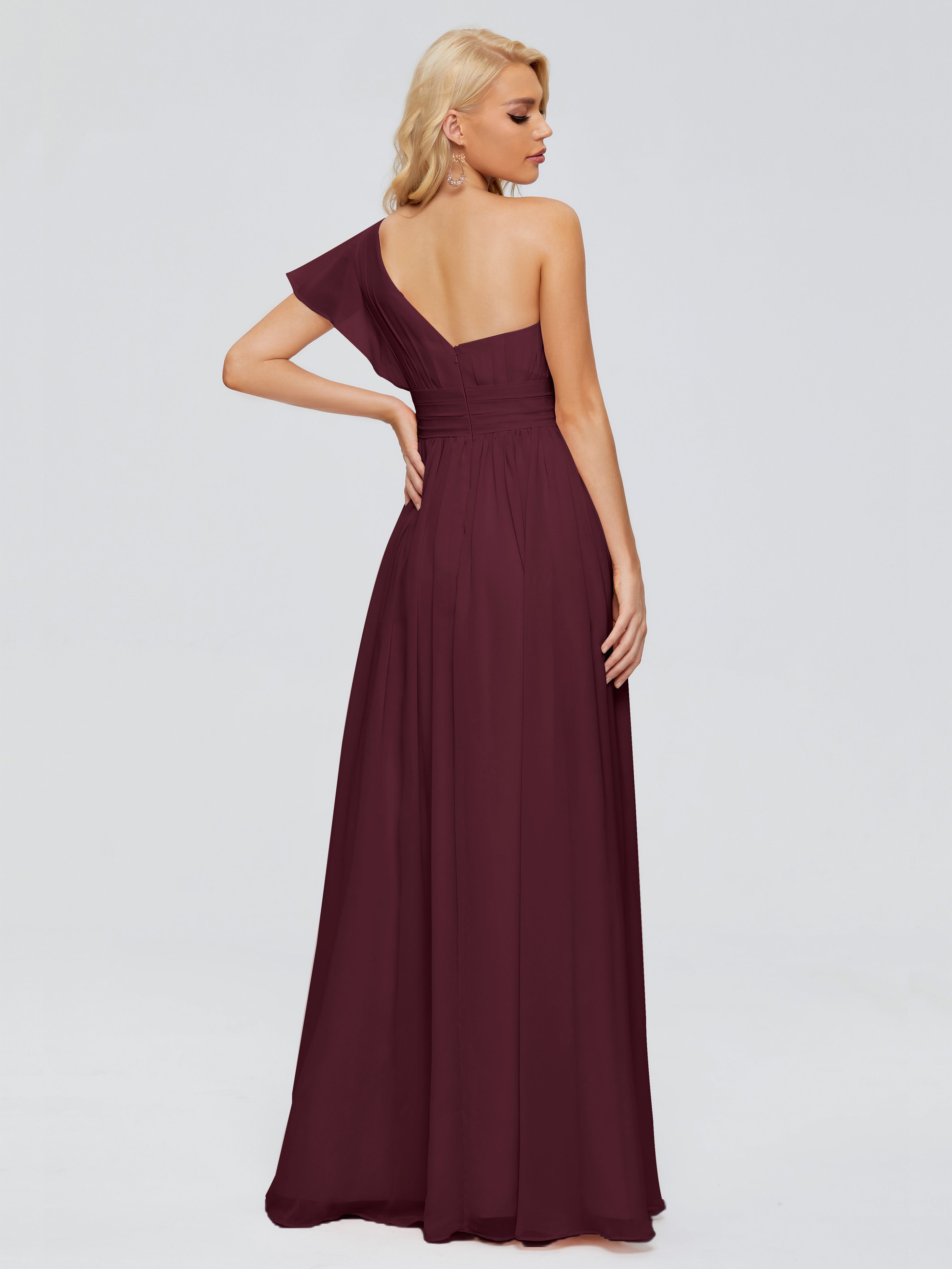 Robes De Demoiselle D'Honneur Cabernet Trapèze Seule-Épaule Mousseline Robes Demoiselle D'Honneur