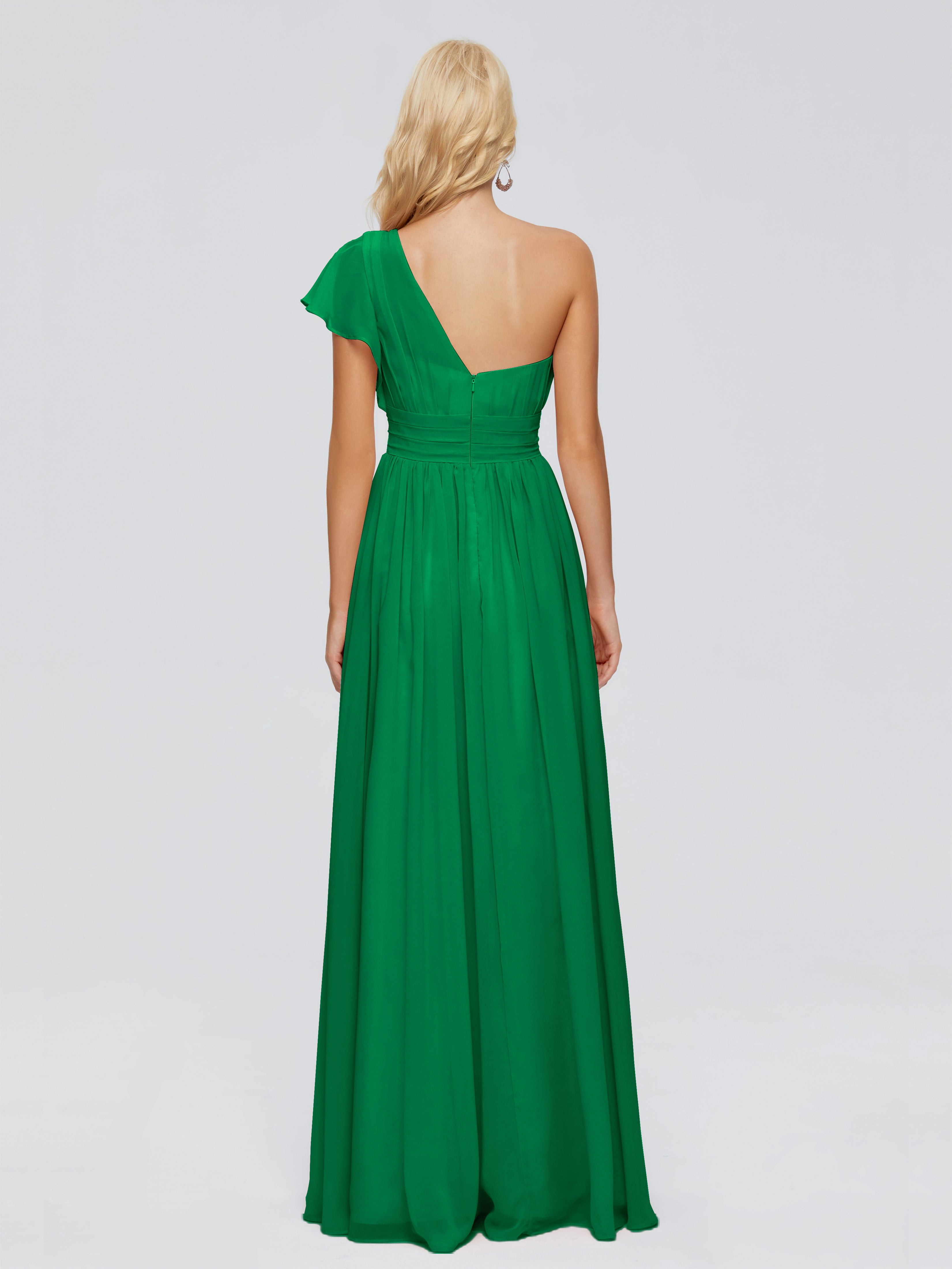 Demoiselle D'Honneur Vert Émeraude Trapèze Seule-Épaule Mousseline Robes Demoiselle D'Honneur