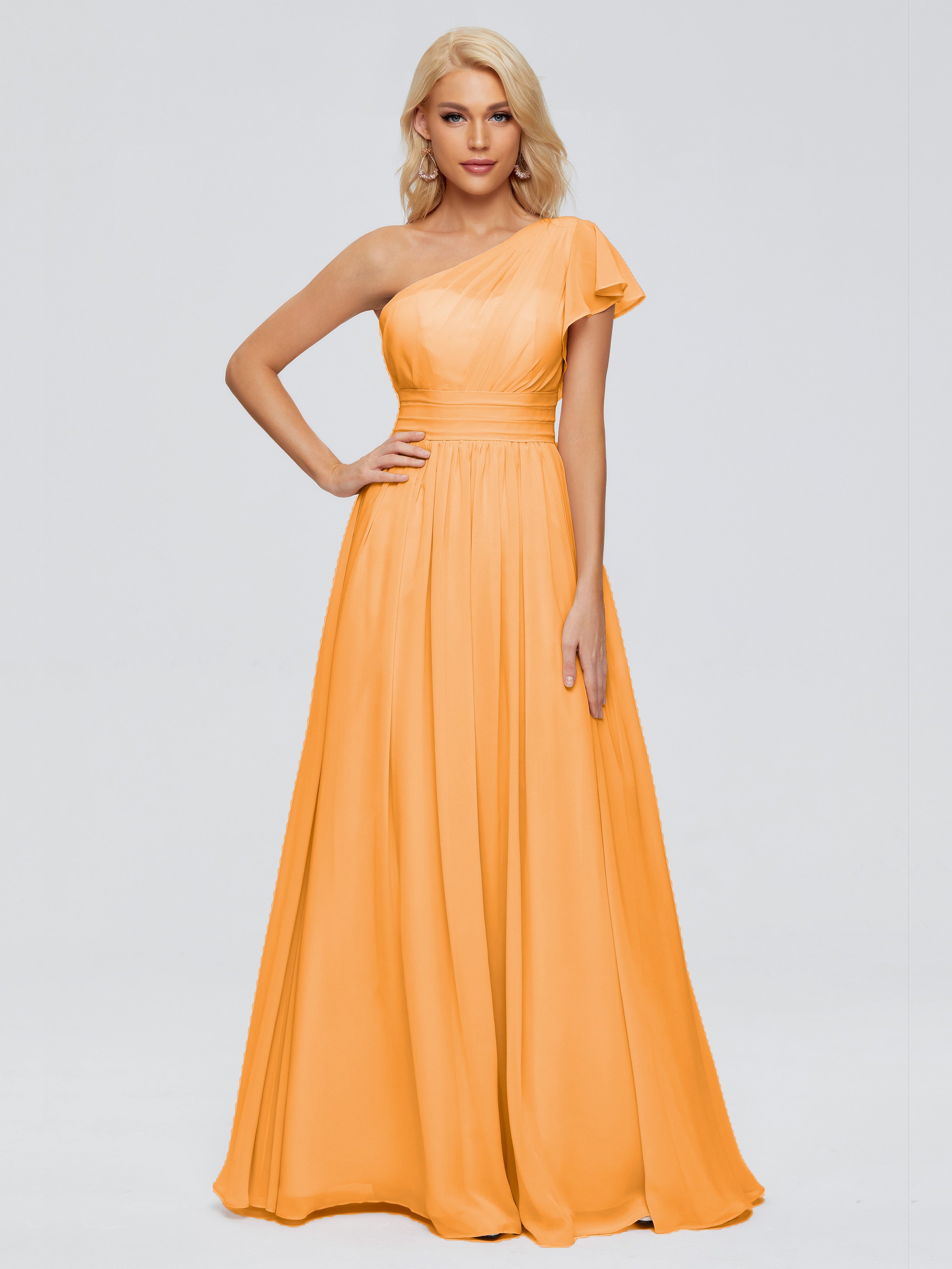 Robes De Demoiselle D'Honneur Mandarine Trapèze Seule-Épaule Mousseline Robes Demoiselle D'Honneur
