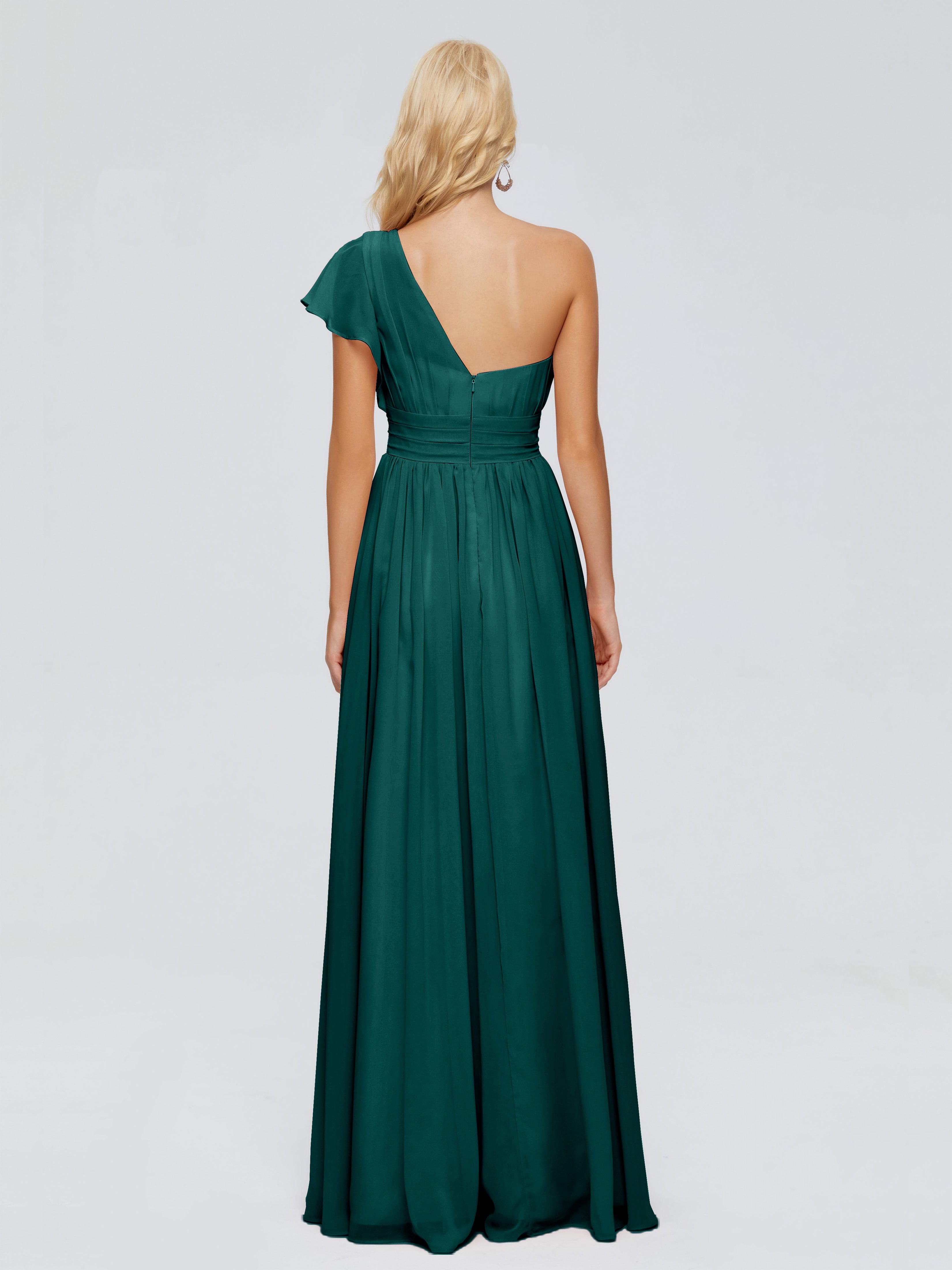 Robe De Demoiselle D'Honneur De Paon Au Sol Trapèze Seule-Épaule Mousseline Robes Demoiselle D'Honneur