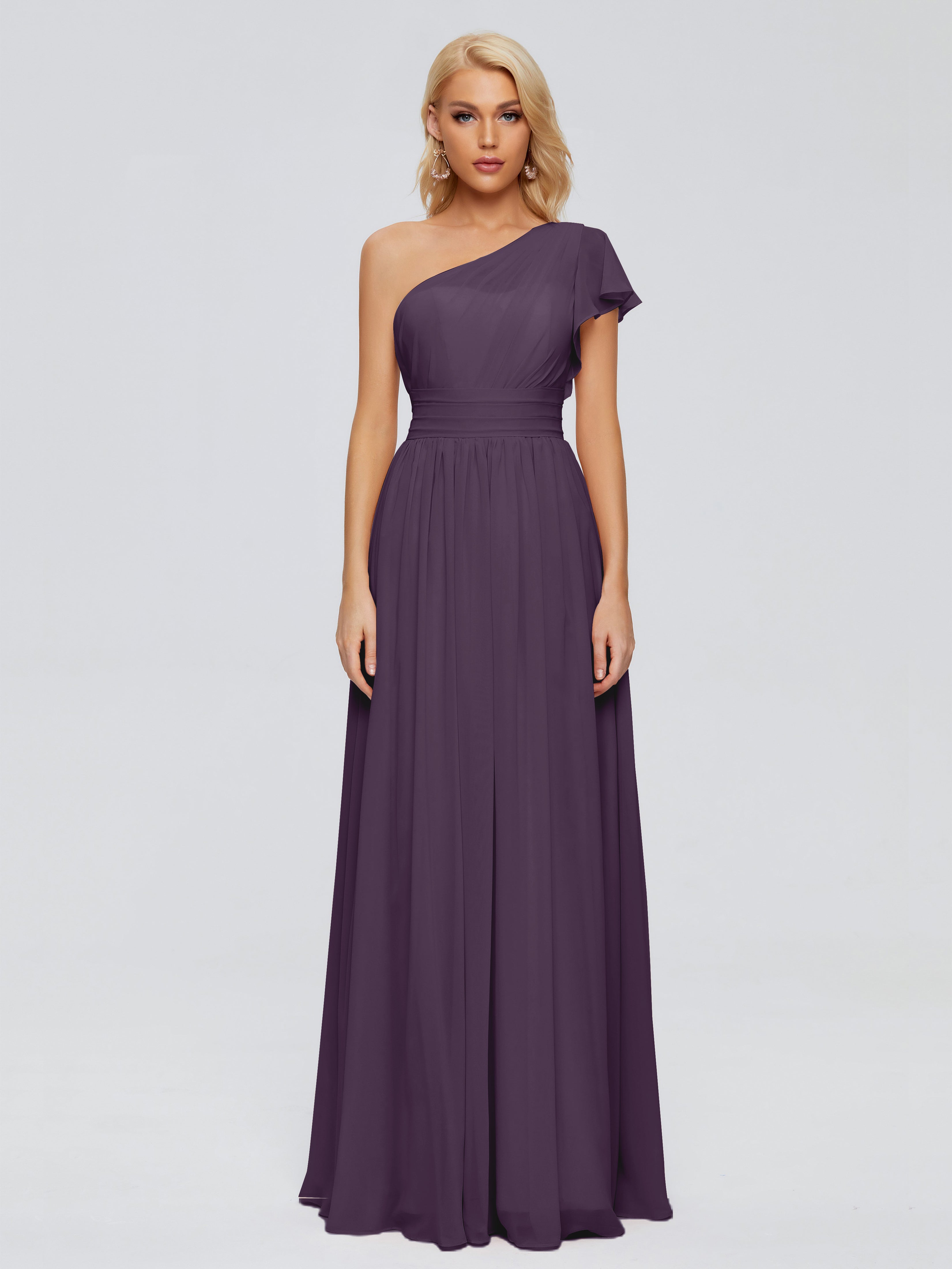 Robe De Demoiselle D'Honneur En Plum Trapèze Seule-Épaule Mousseline Robes Demoiselle D'Honneur