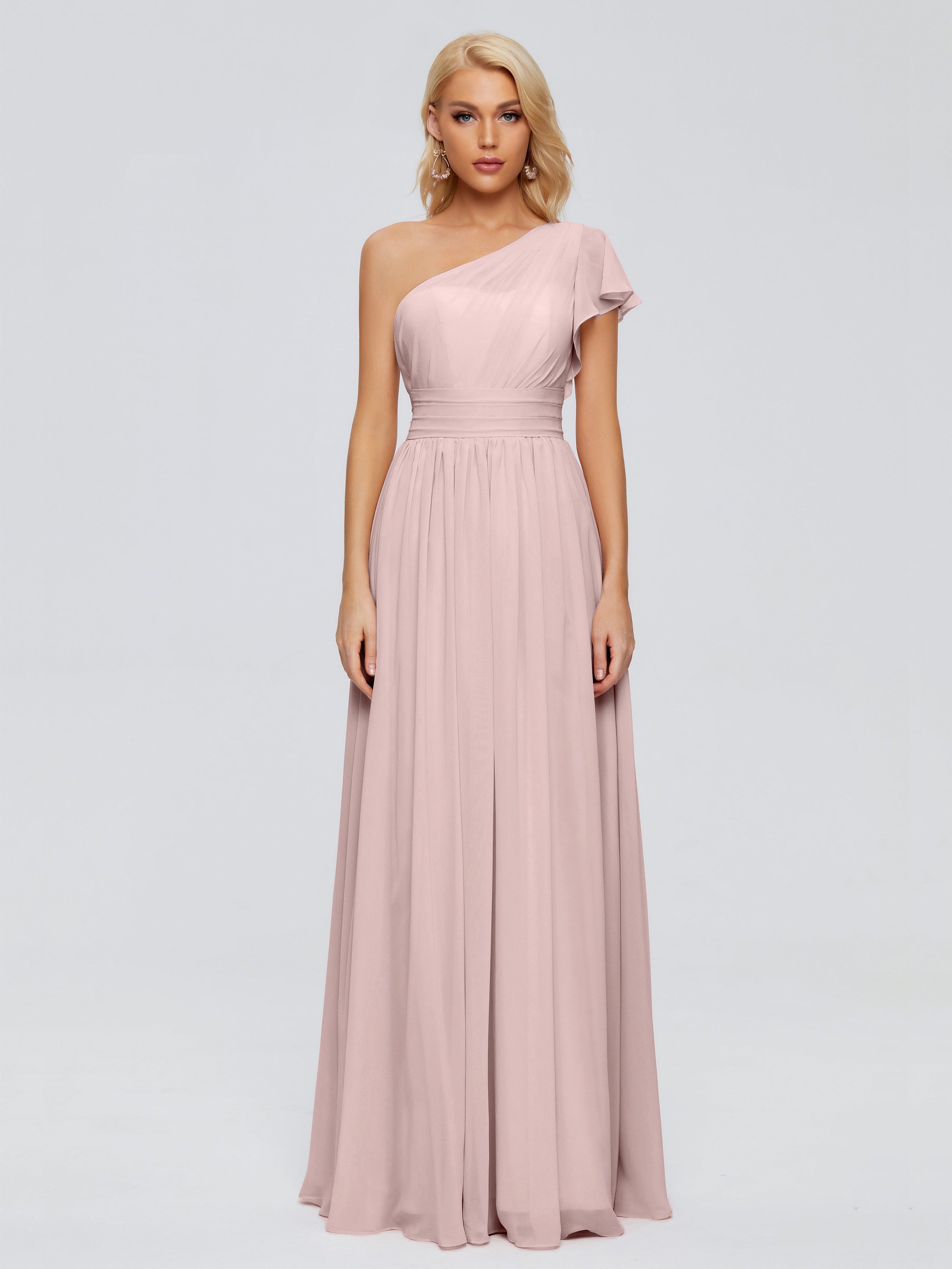 Demoiselles D'Honneur De Rose Poudrée Trapèze Seule-Épaule Mousseline Robes Demoiselle D'Honneur