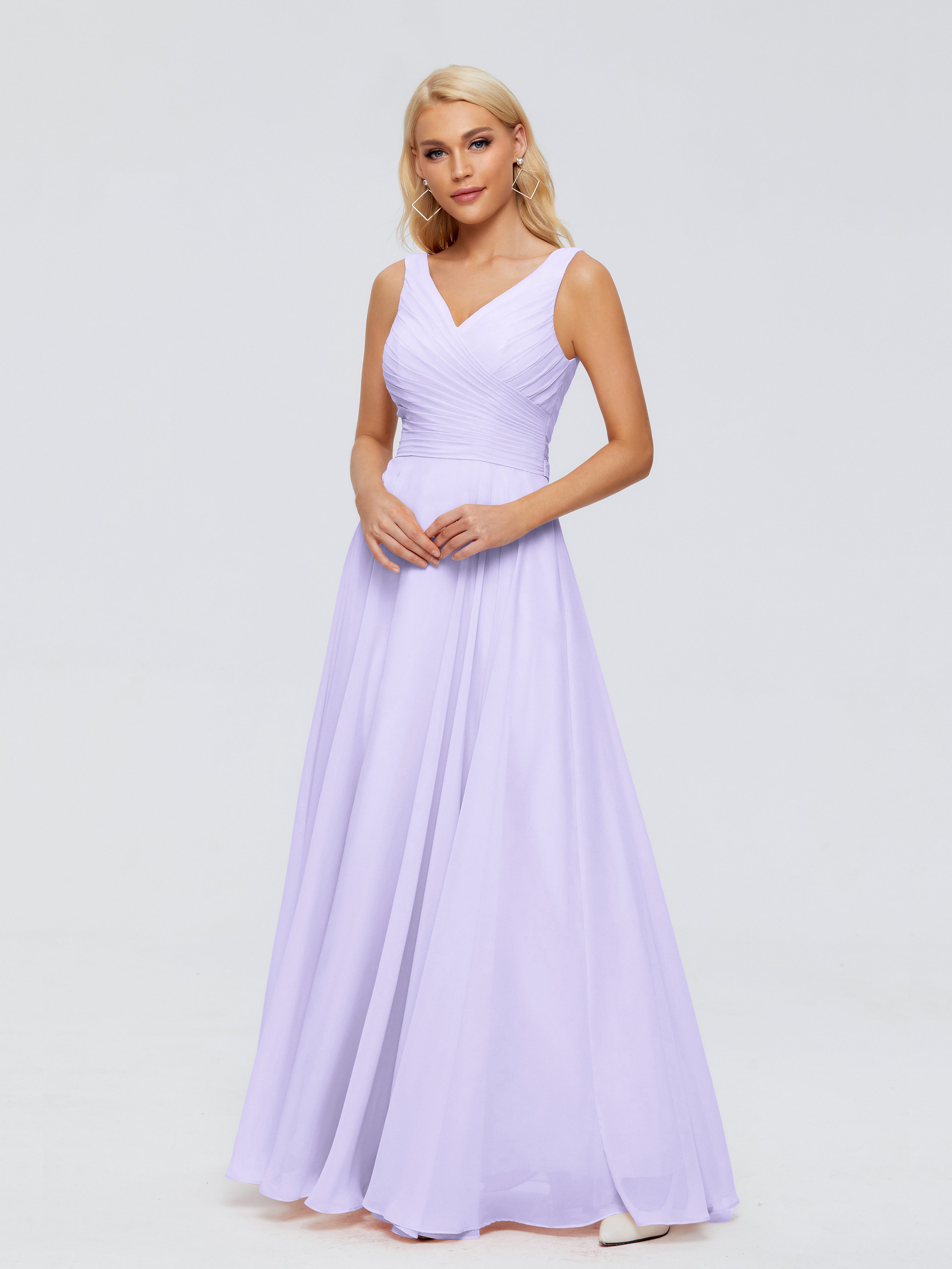 Robe Longue Lilas Demoiselle D Honneur Col V Mousseline Robes Demoiselle D'Honneur Avec Ceinture