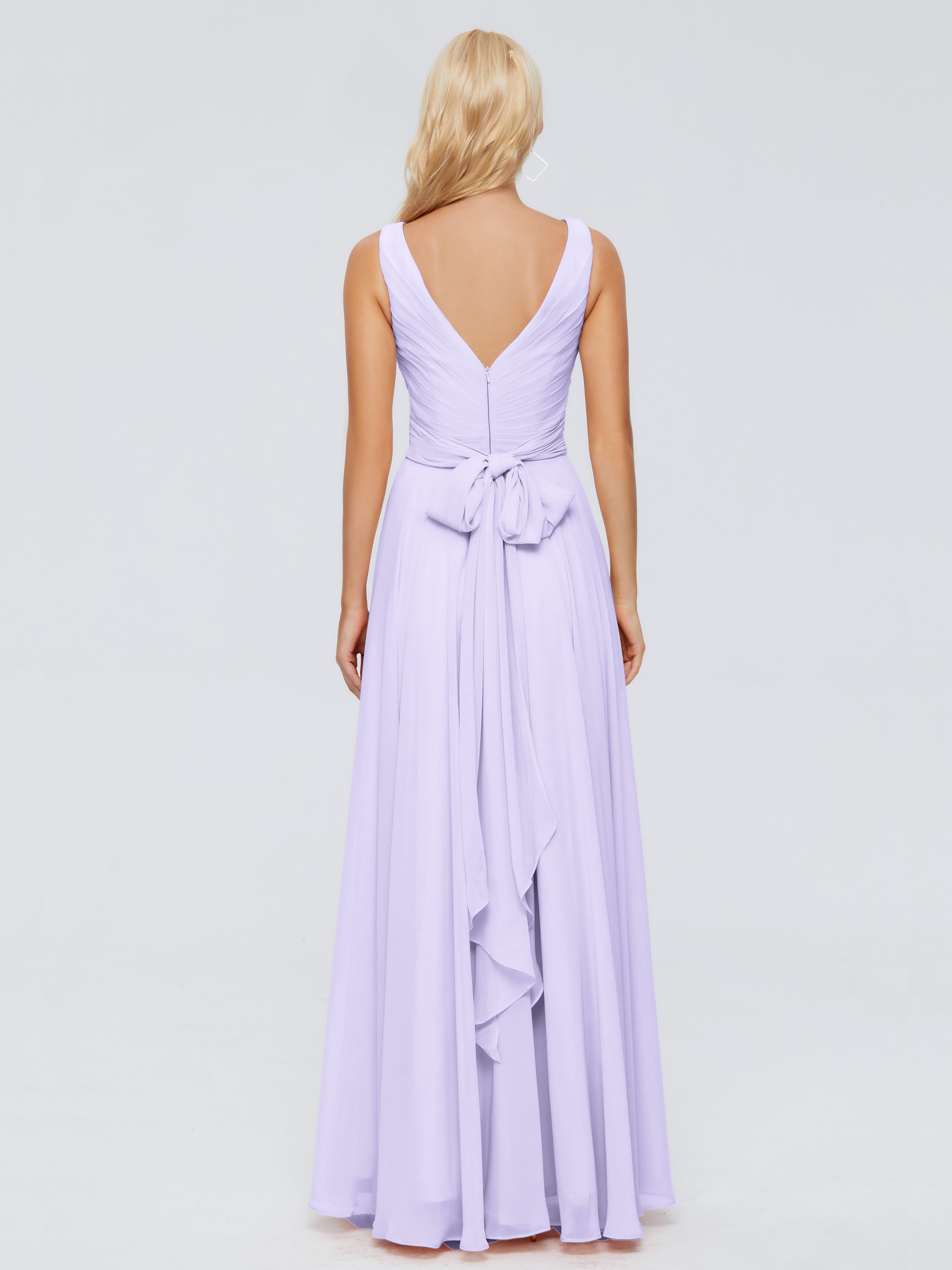 Robe Longue Lilas Demoiselle D Honneur Col V Mousseline Robes Demoiselle D'Honneur Avec Ceinture