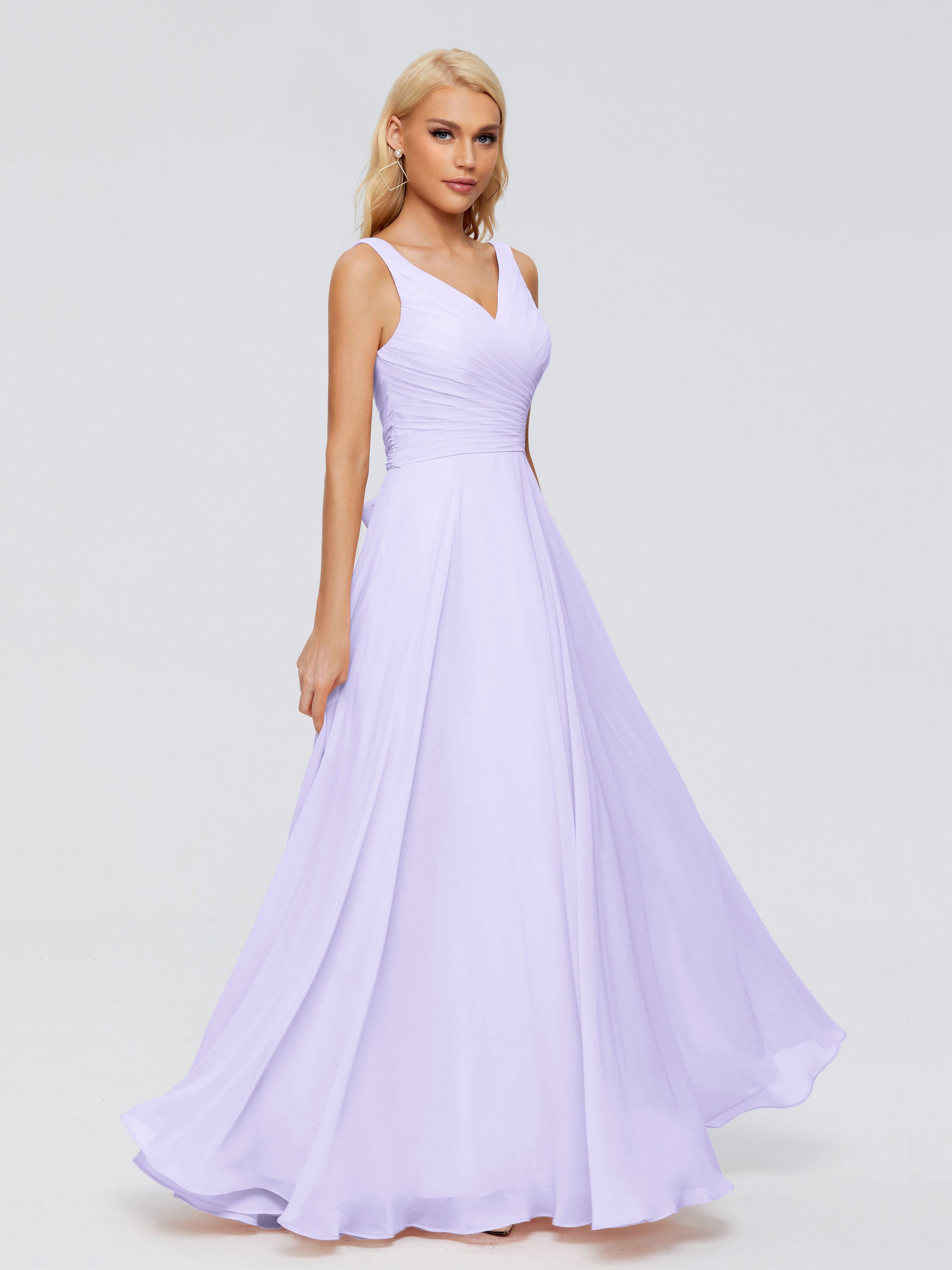 Robe Longue Lilas Demoiselle D Honneur Col V Mousseline Robes Demoiselle D'Honneur Avec Ceinture