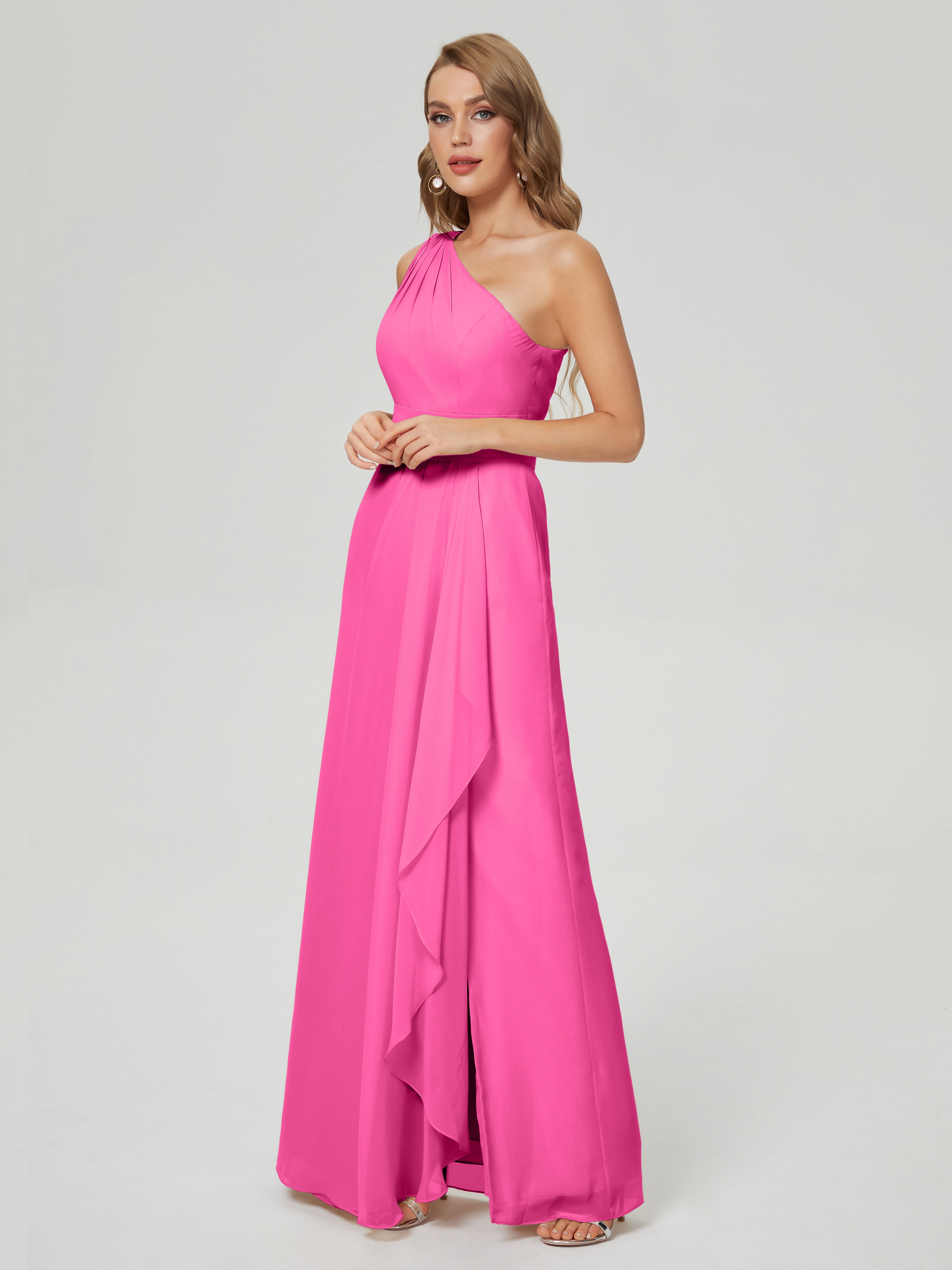 Robe Demoiselle D Honneur Azalée Fendue Seule-Épaule Mousseline Robes Demoiselle D'Honneur À Volants