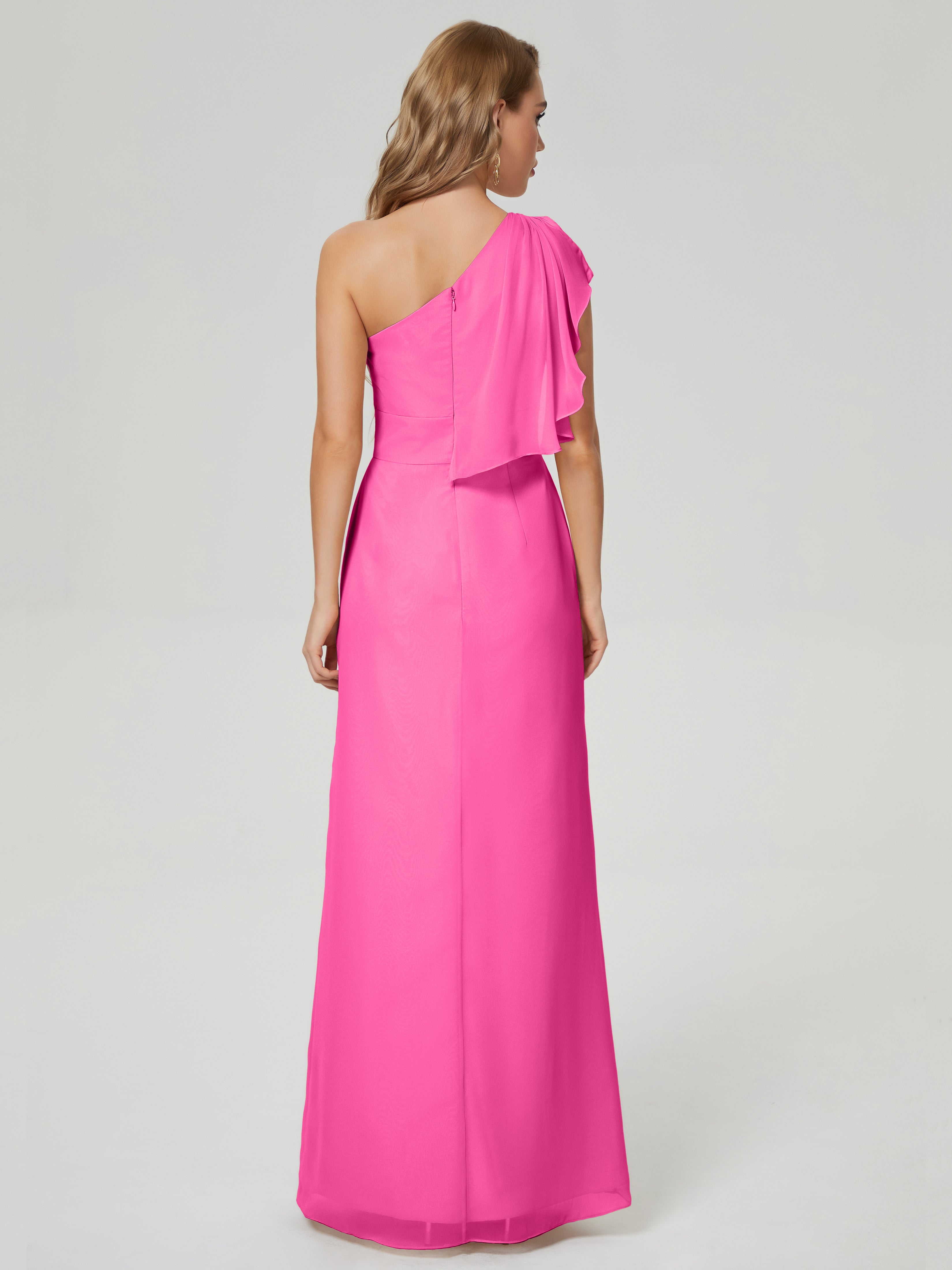 Robe Demoiselle D Honneur Azalée Fendue Seule-Épaule Mousseline Robes Demoiselle D'Honneur À Volants
