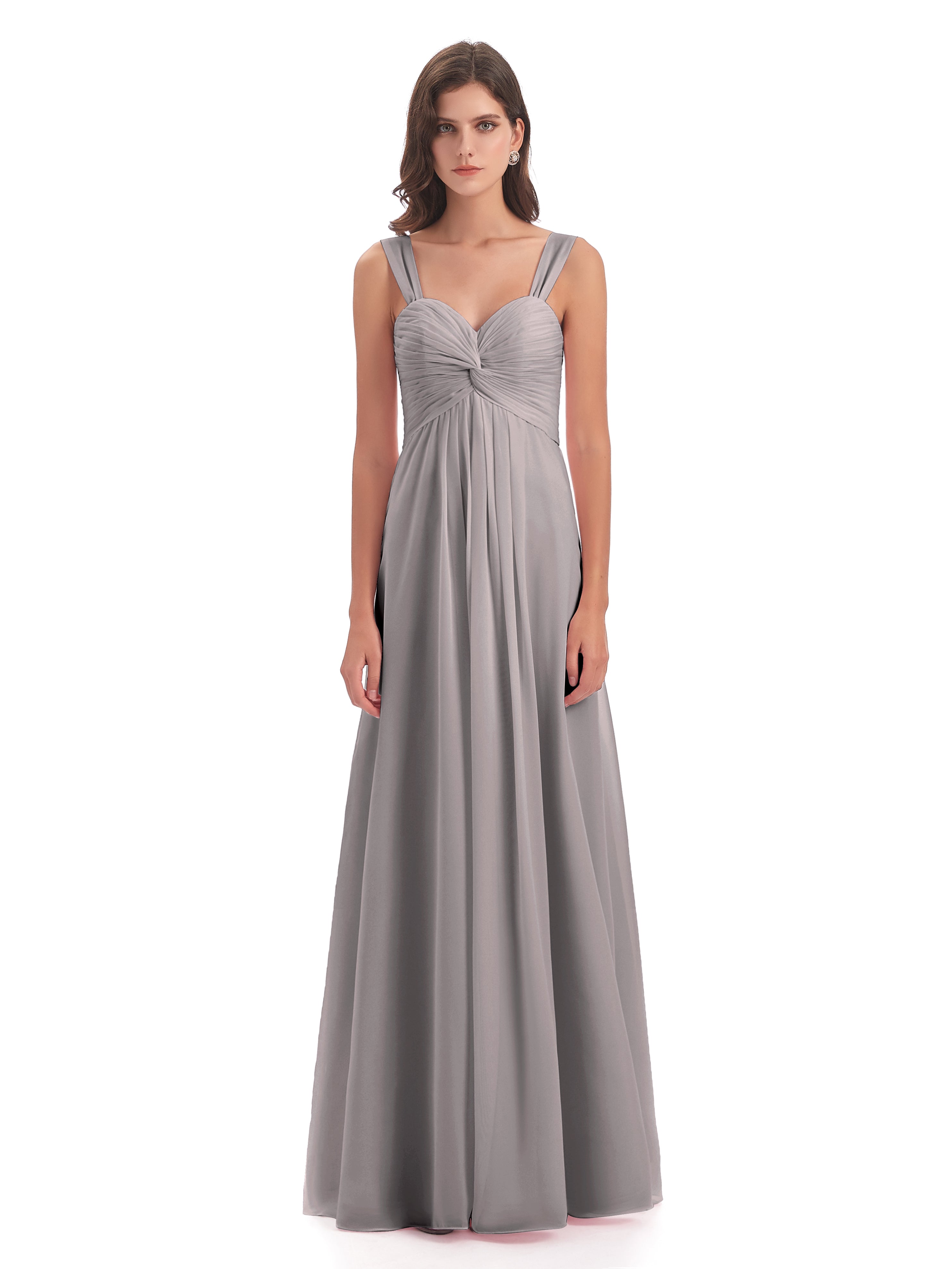 Robe Demoiselle D Honneur Argenté Colonne Bretelle Mousseline Robes Demoiselle D'Honneur