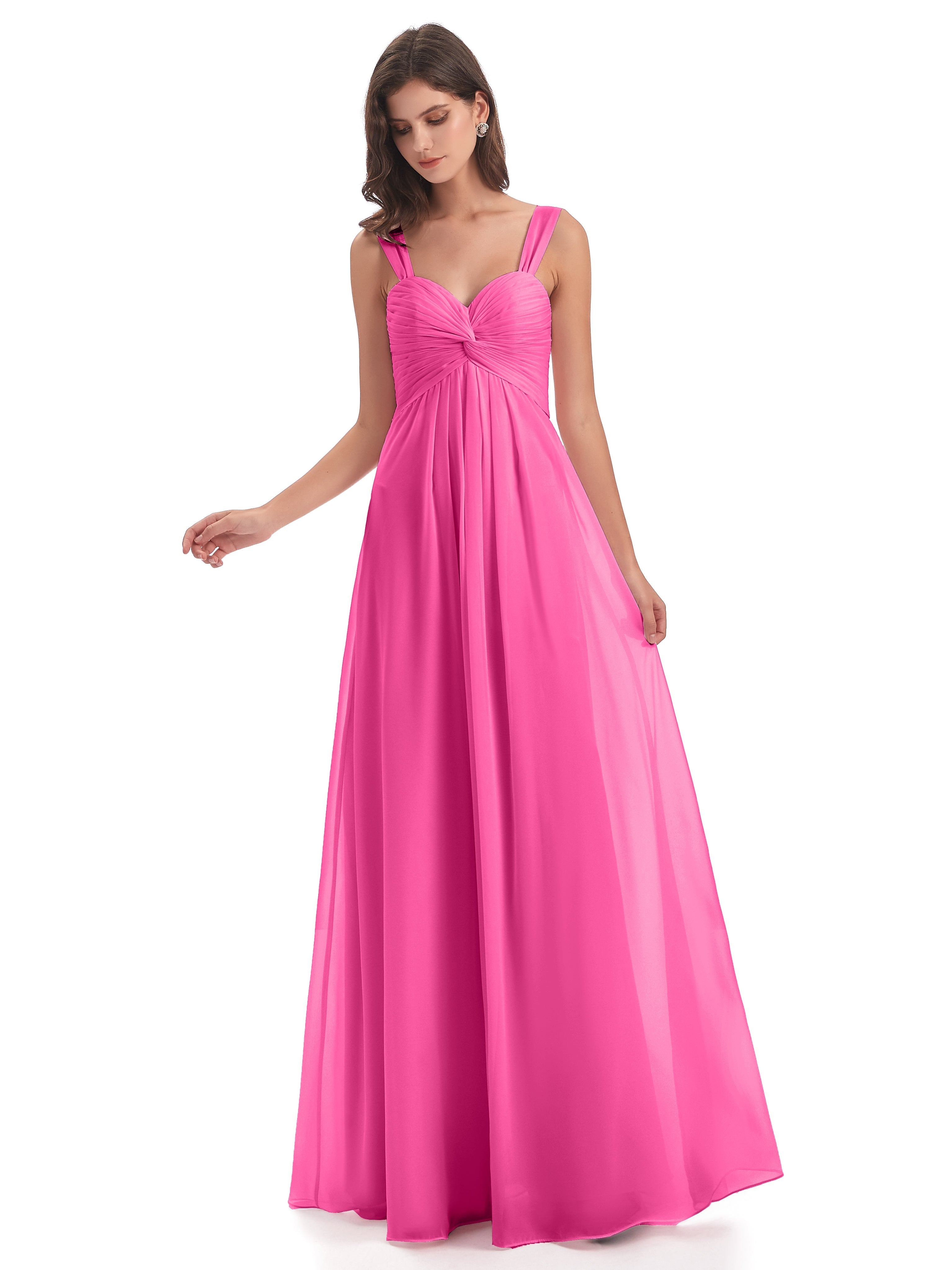 Robe Demoiselle D Honneur En Azalée Colonne Bretelle Mousseline Robes Demoiselle D'Honneur