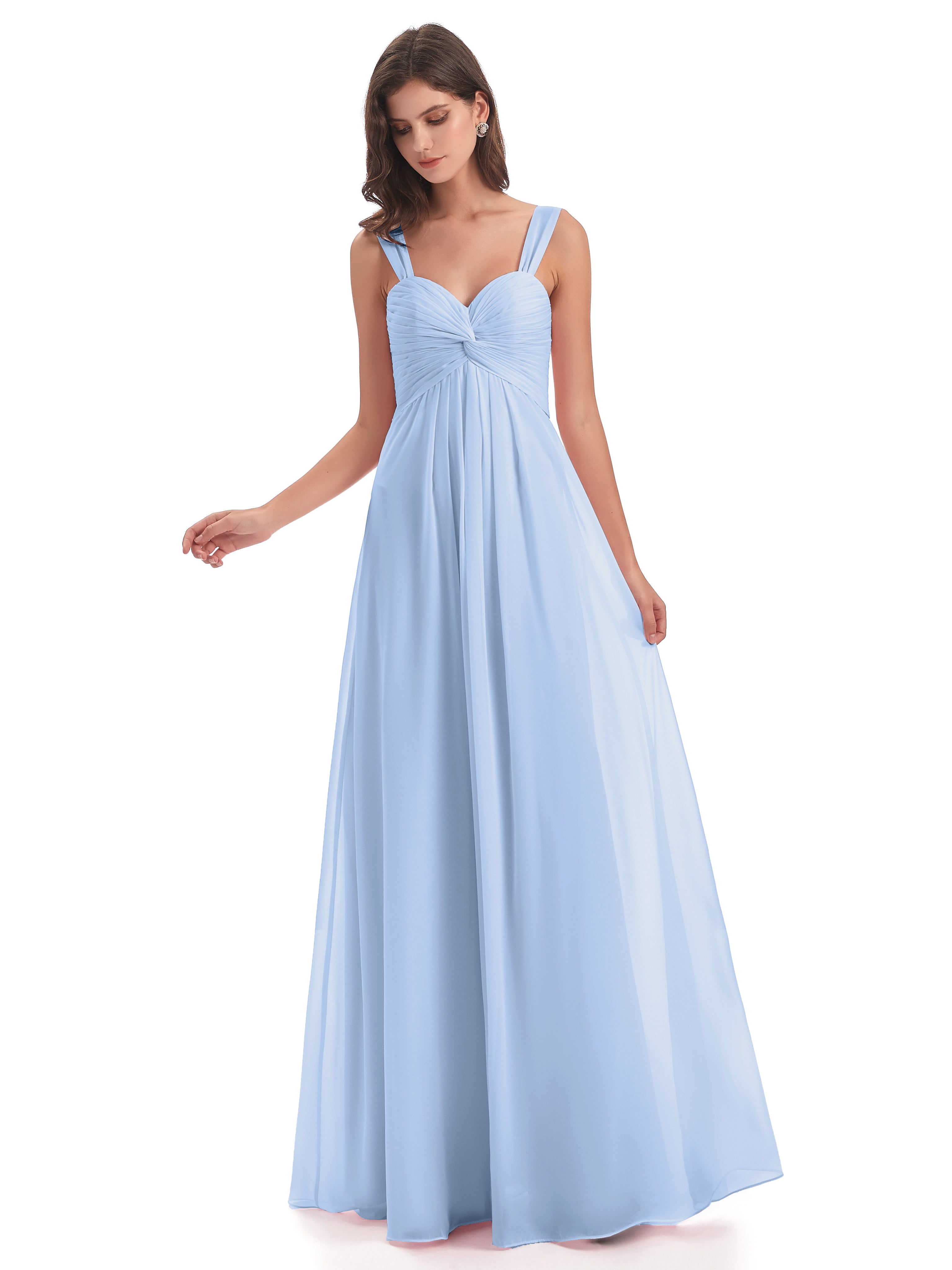 Robe De Demoiselle D Honneur Bleu Ciel Colonne Bretelle Mousseline Robes Demoiselle D'Honneur