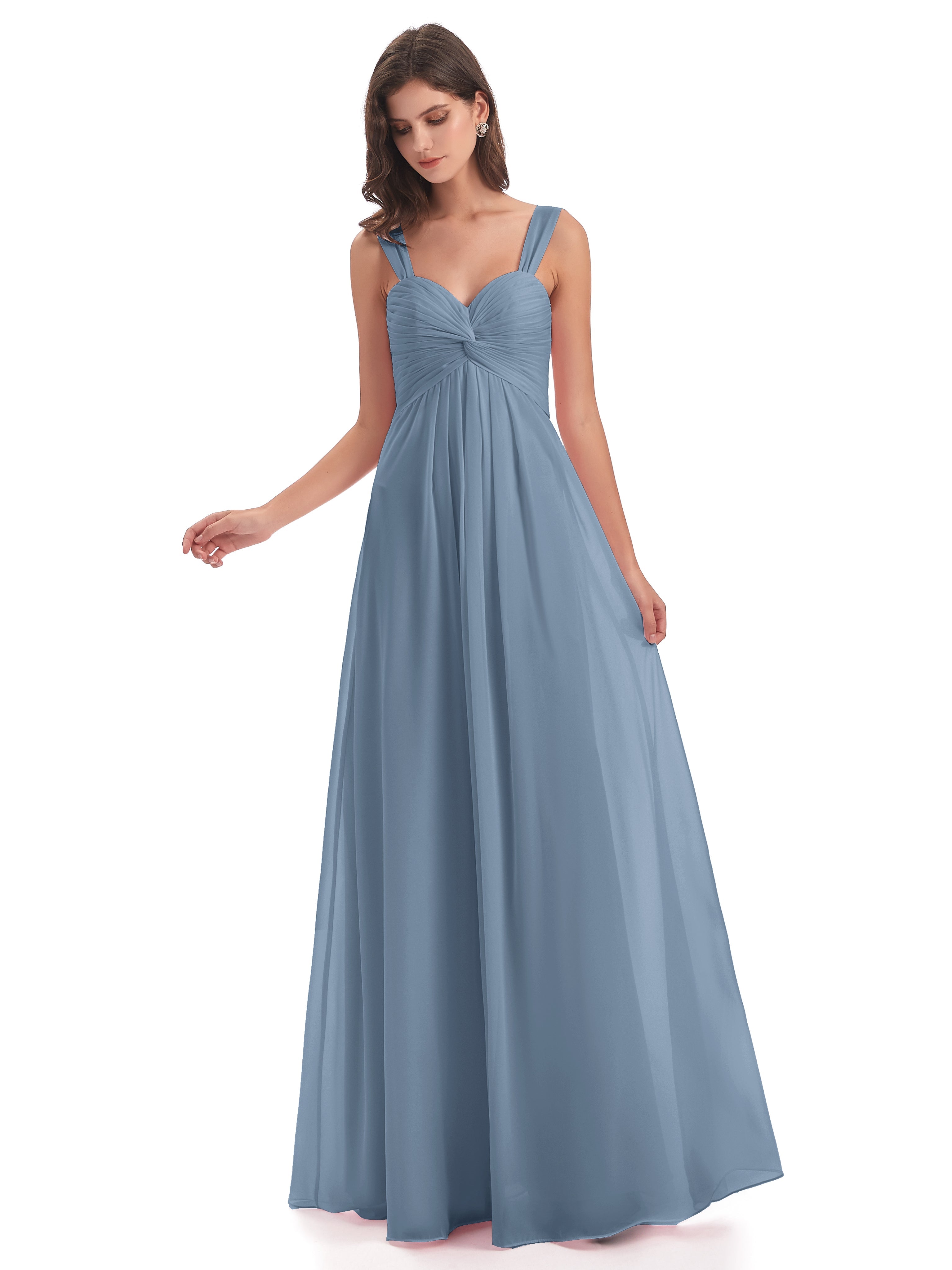 Robes De Demoiselle D'Honneur Bleu De Schiste Colonne Bretelle Mousseline Robes Demoiselle D'Honneur