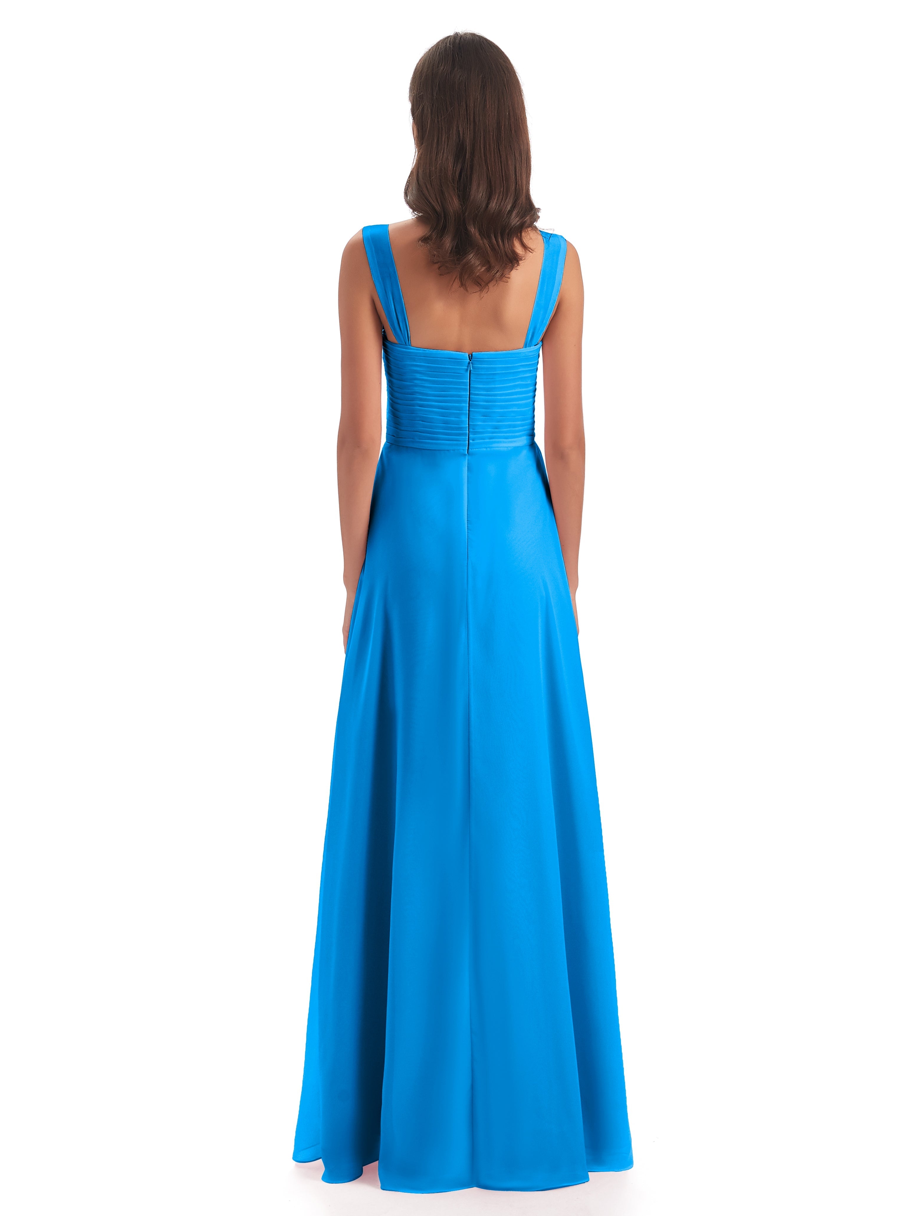 Robes De Demoiselle D'Honneur Bleu Océan Colonne Bretelle Mousseline Robes Demoiselle D'Honneur