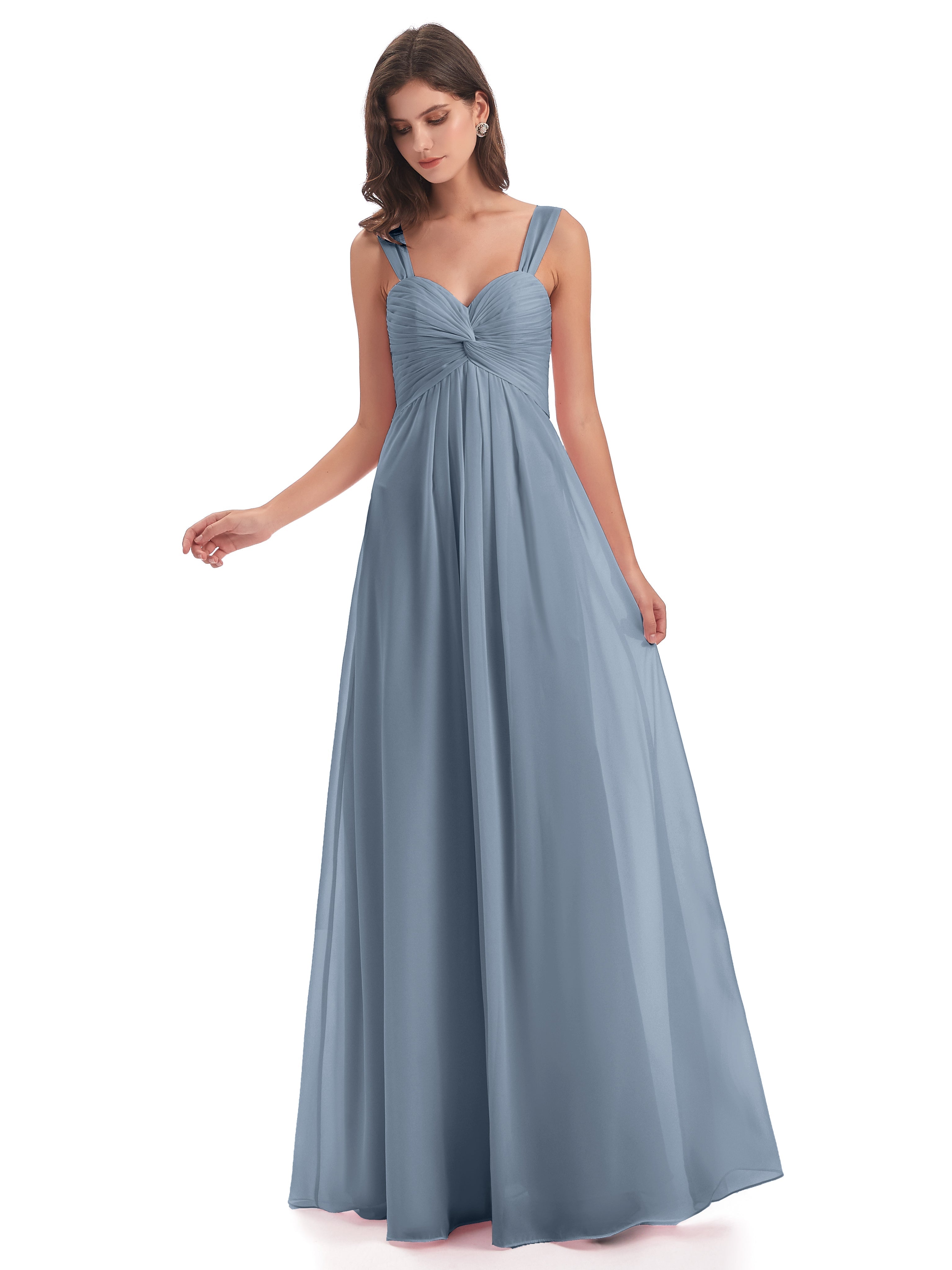 Robes De Demoiselle D'Honneur Bleu Poudre Colonne Bretelle Mousseline Robes Demoiselle D'Honneur