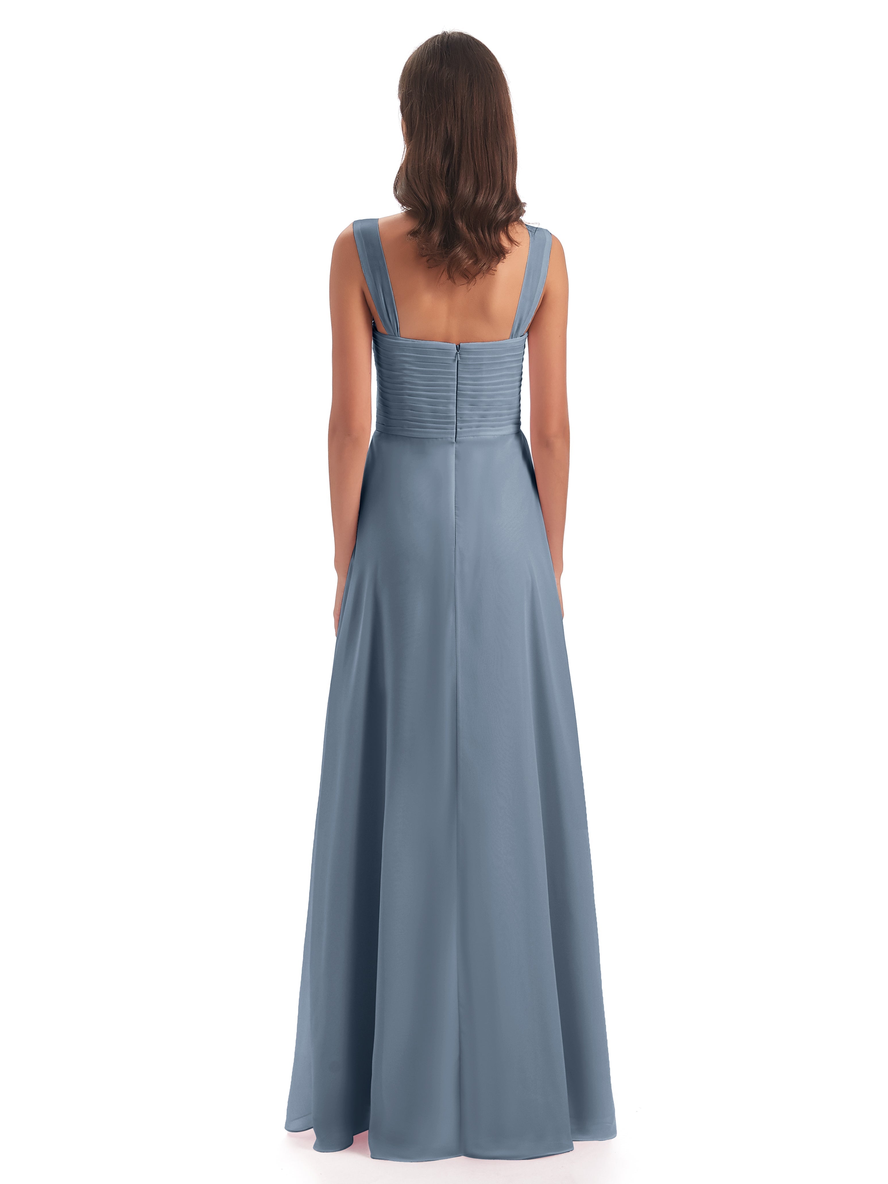 Robes De Demoiselle D'Honneur Bleu Poudre Colonne Bretelle Mousseline Robes Demoiselle D'Honneur