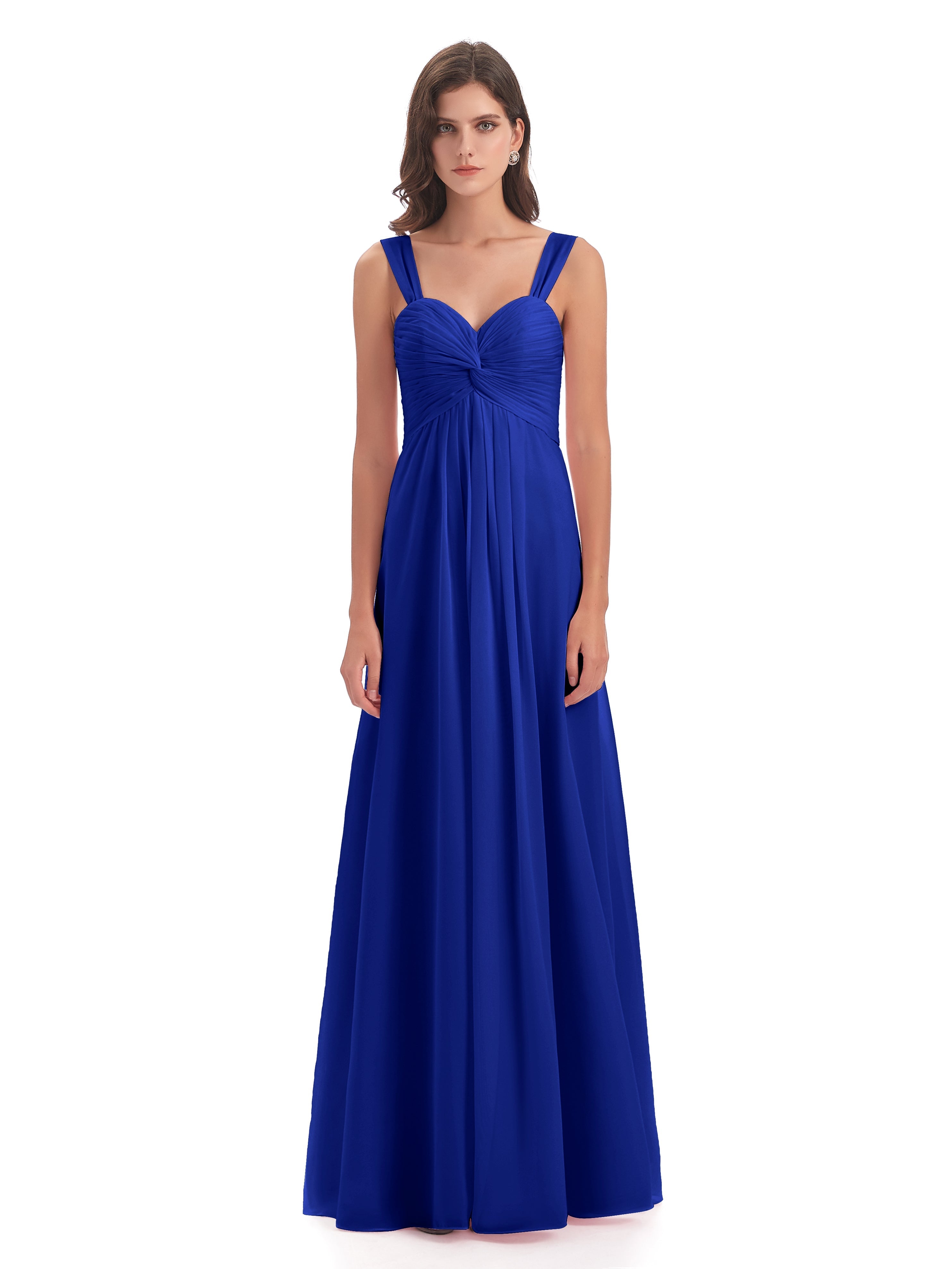 Robe De Demoiselle D Honneur Bleu Roi Colonne Bretelle Mousseline Robes Demoiselle D'Honneur