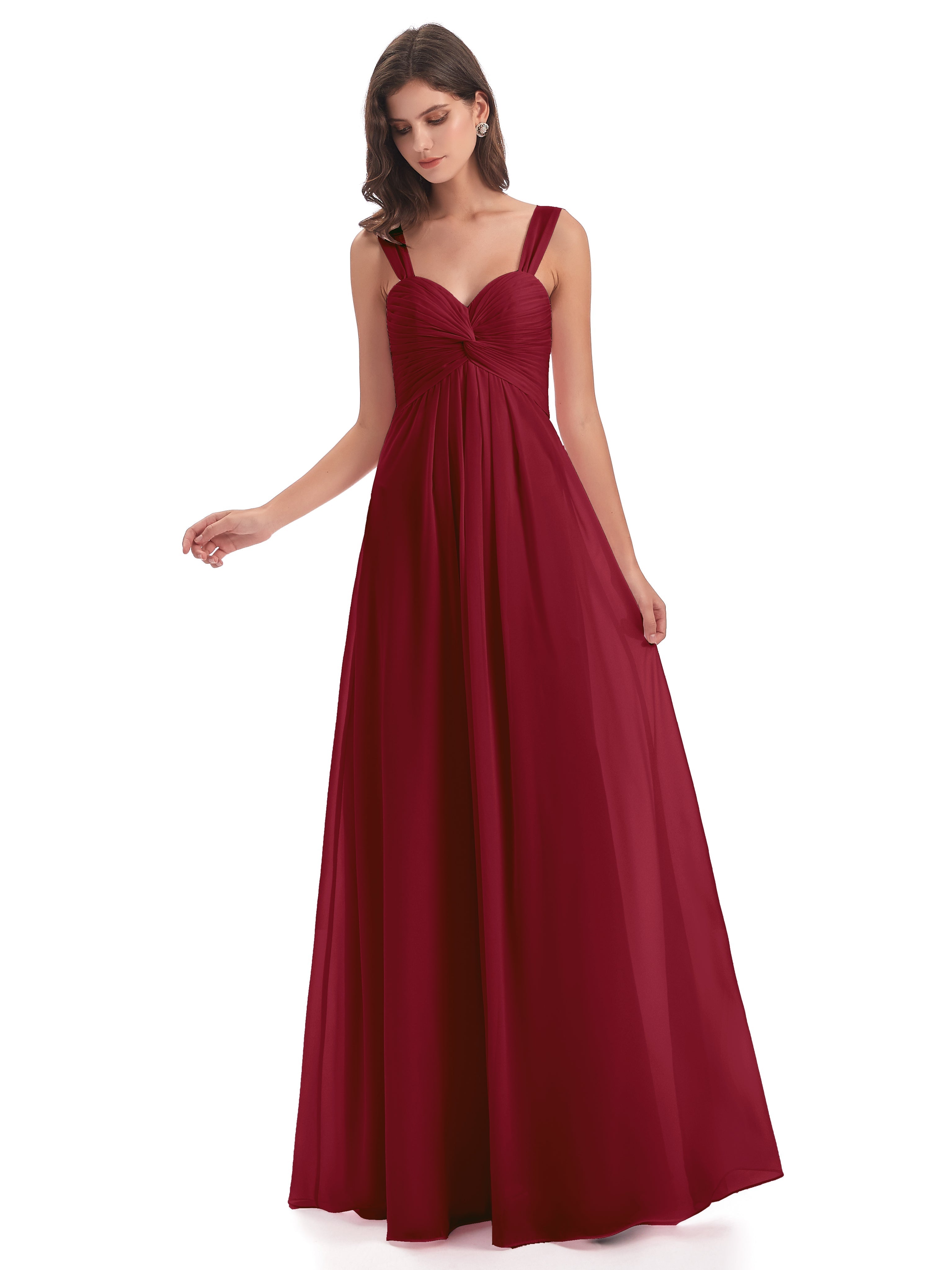 Robe Bordeaux Mariage Demoiselle D Honneur Colonne Bretelle Mousseline Robes Demoiselle D'Honneur