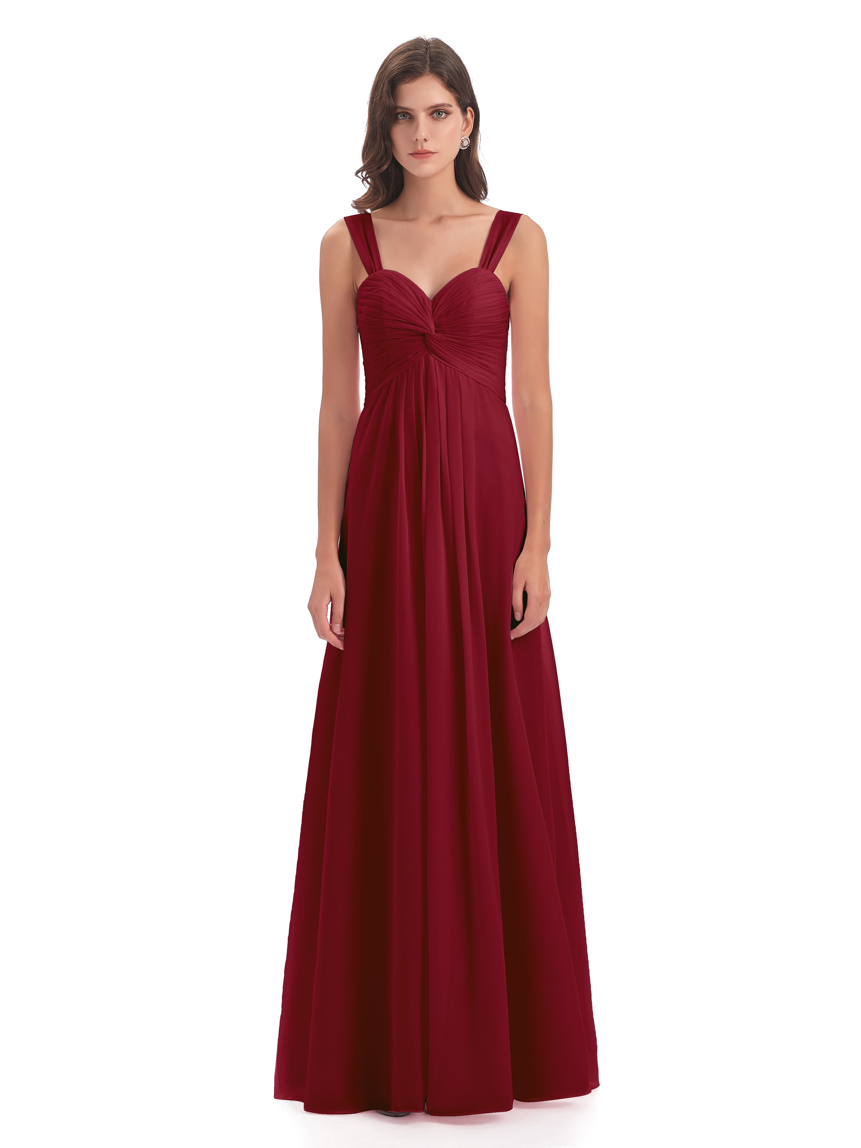 Robe Bordeaux Mariage Demoiselle D Honneur Colonne Bretelle Mousseline Robes Demoiselle D'Honneur
