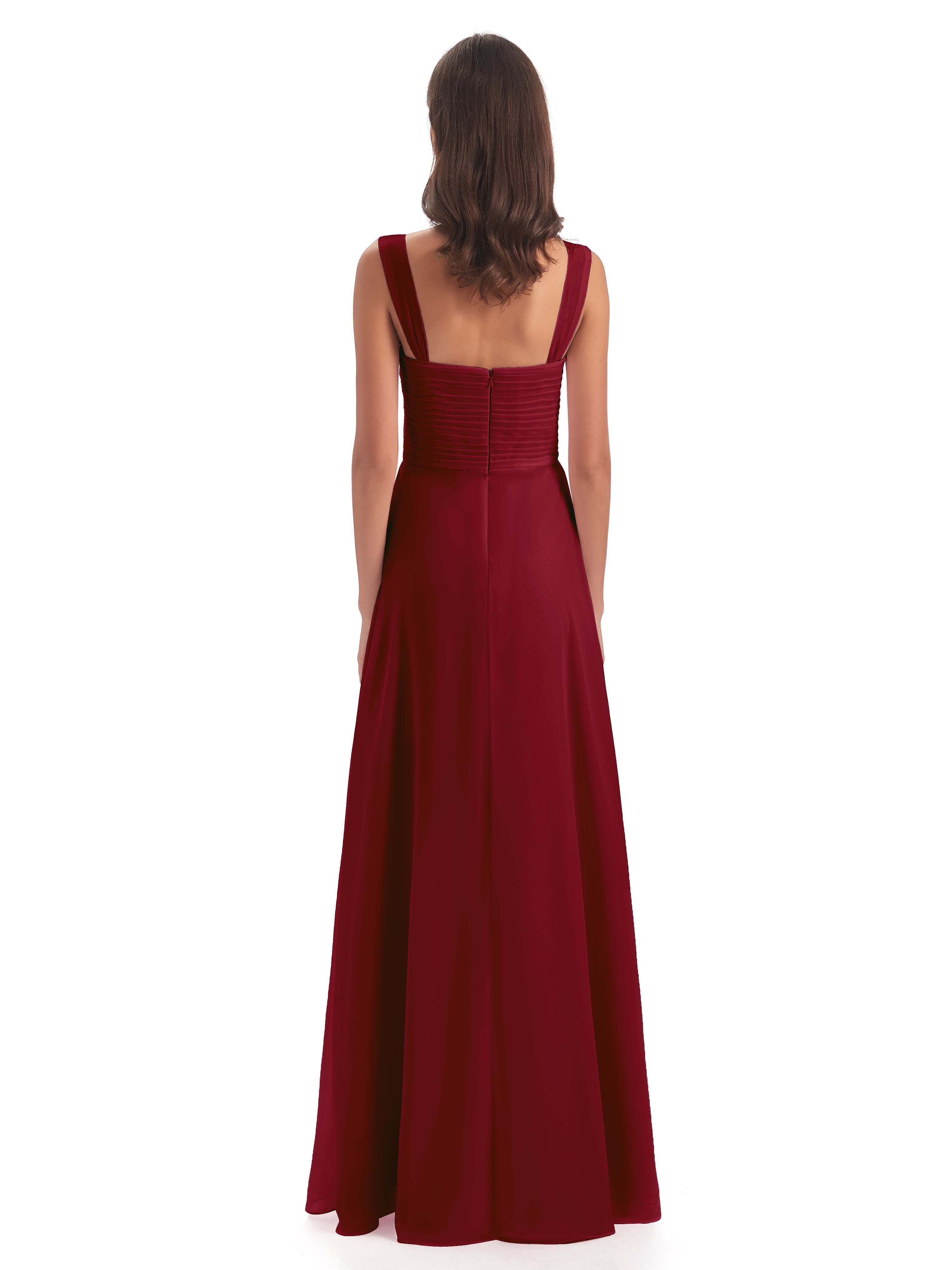 Robe Bordeaux Mariage Demoiselle D Honneur Colonne Bretelle Mousseline Robes Demoiselle D'Honneur