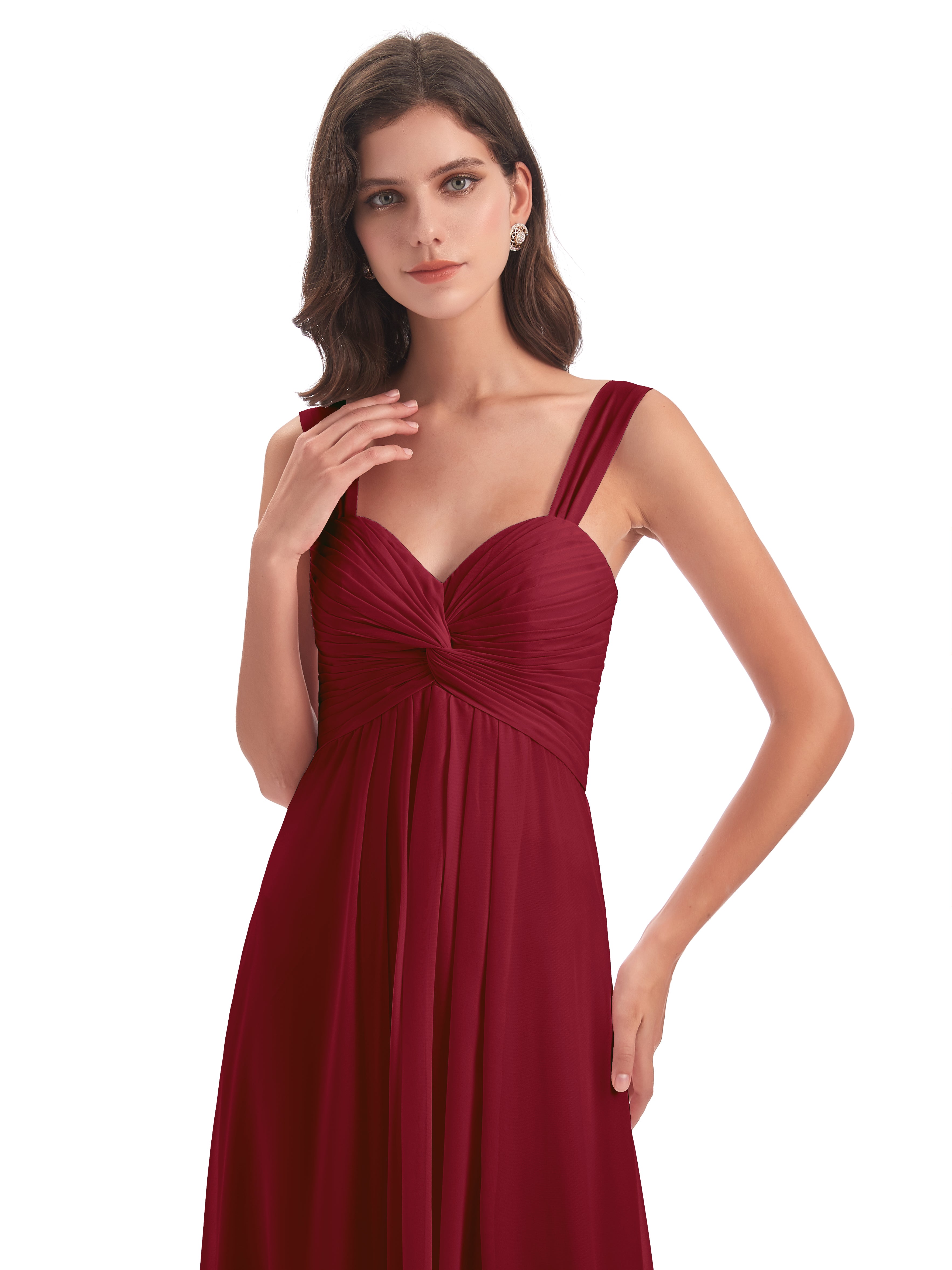 Robe Bordeaux Mariage Demoiselle D Honneur Colonne Bretelle Mousseline Robes Demoiselle D'Honneur