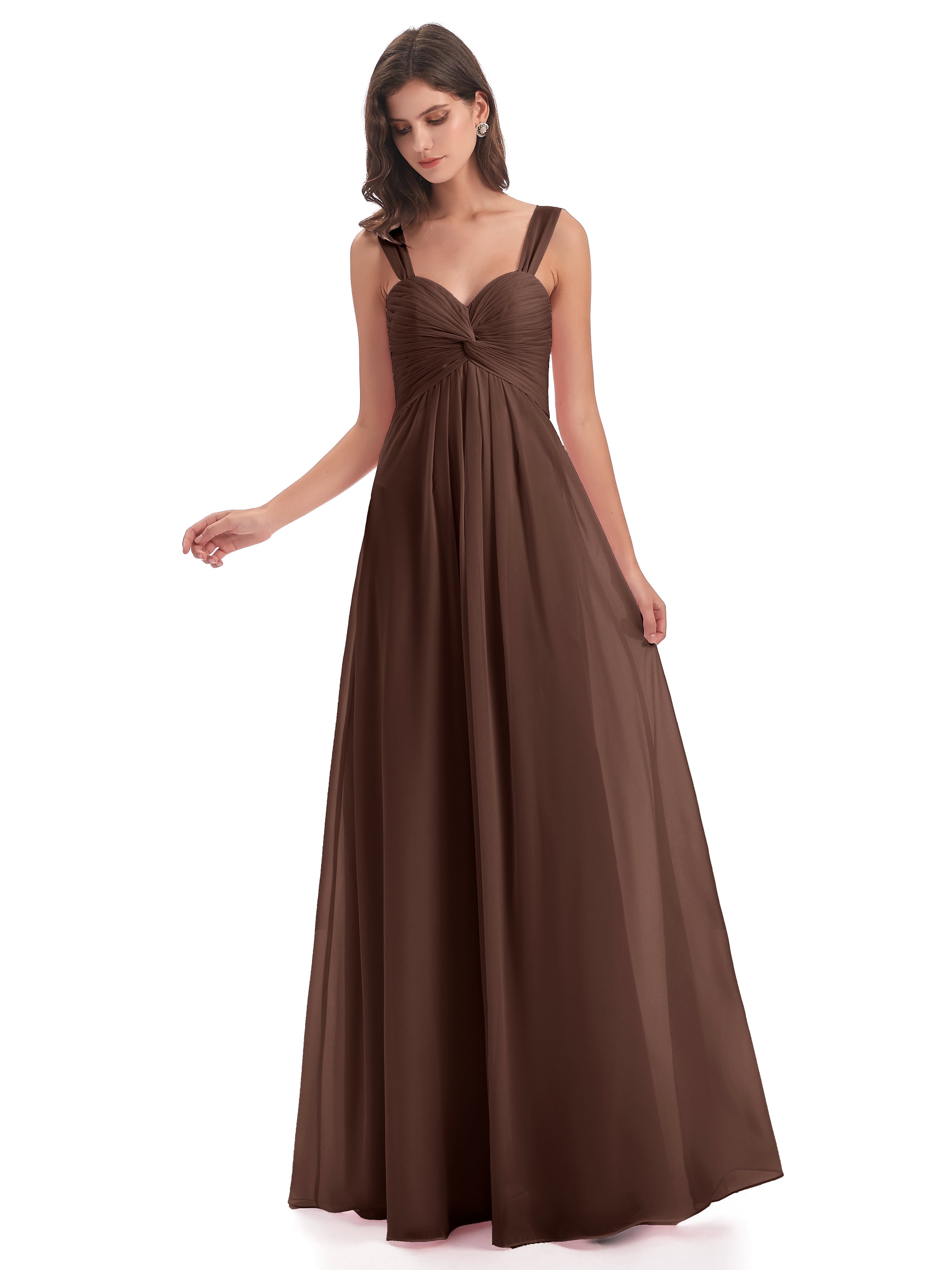 Robe Demoiselle D Honneur Chocolat Colonne Bretelle Mousseline Robes Demoiselle D'Honneur