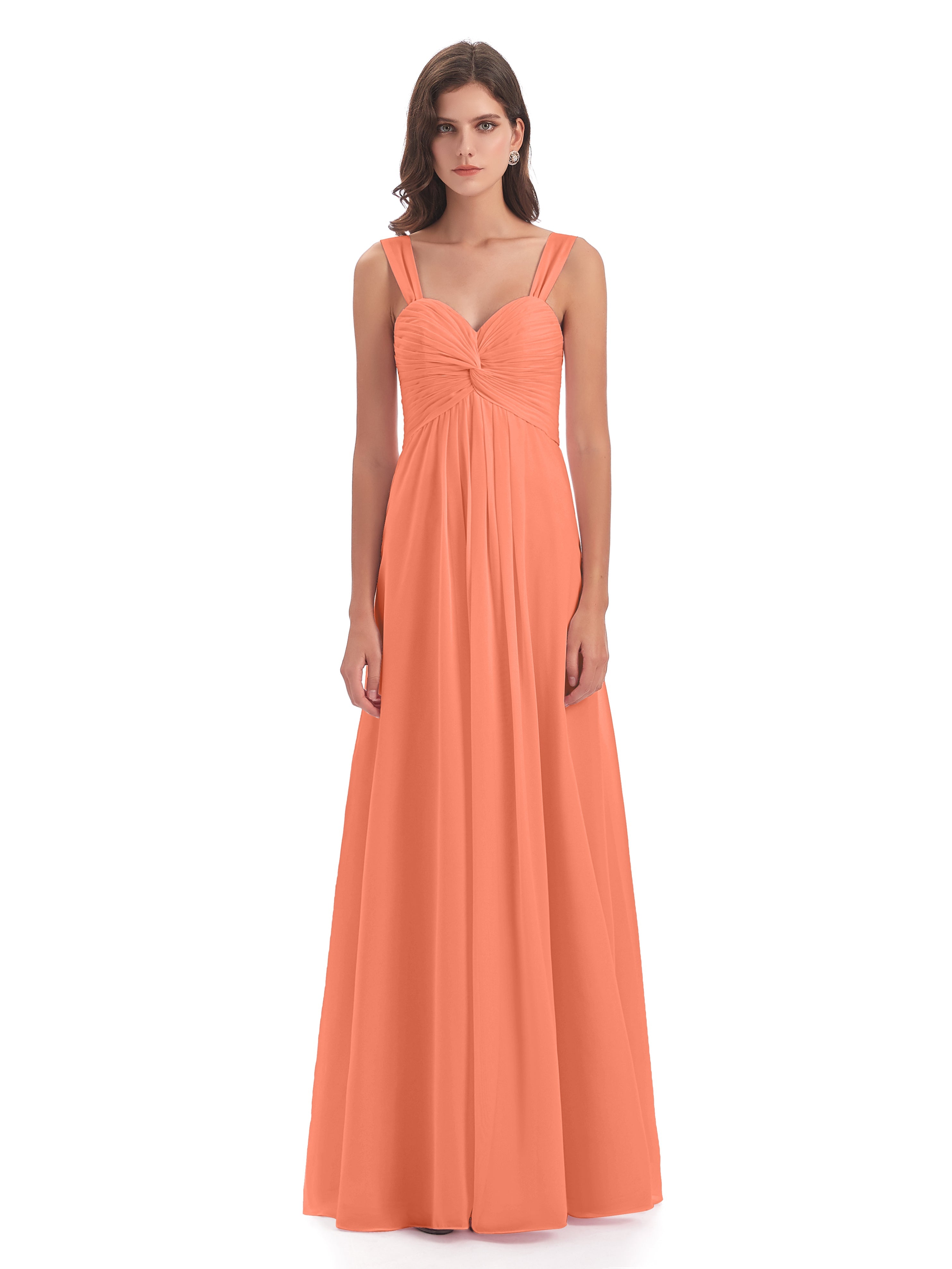 Robes De Demoiselle D'Honneur Coucher De Soleil Colonne Bretelle Mousseline Robes Demoiselle D'Honneur