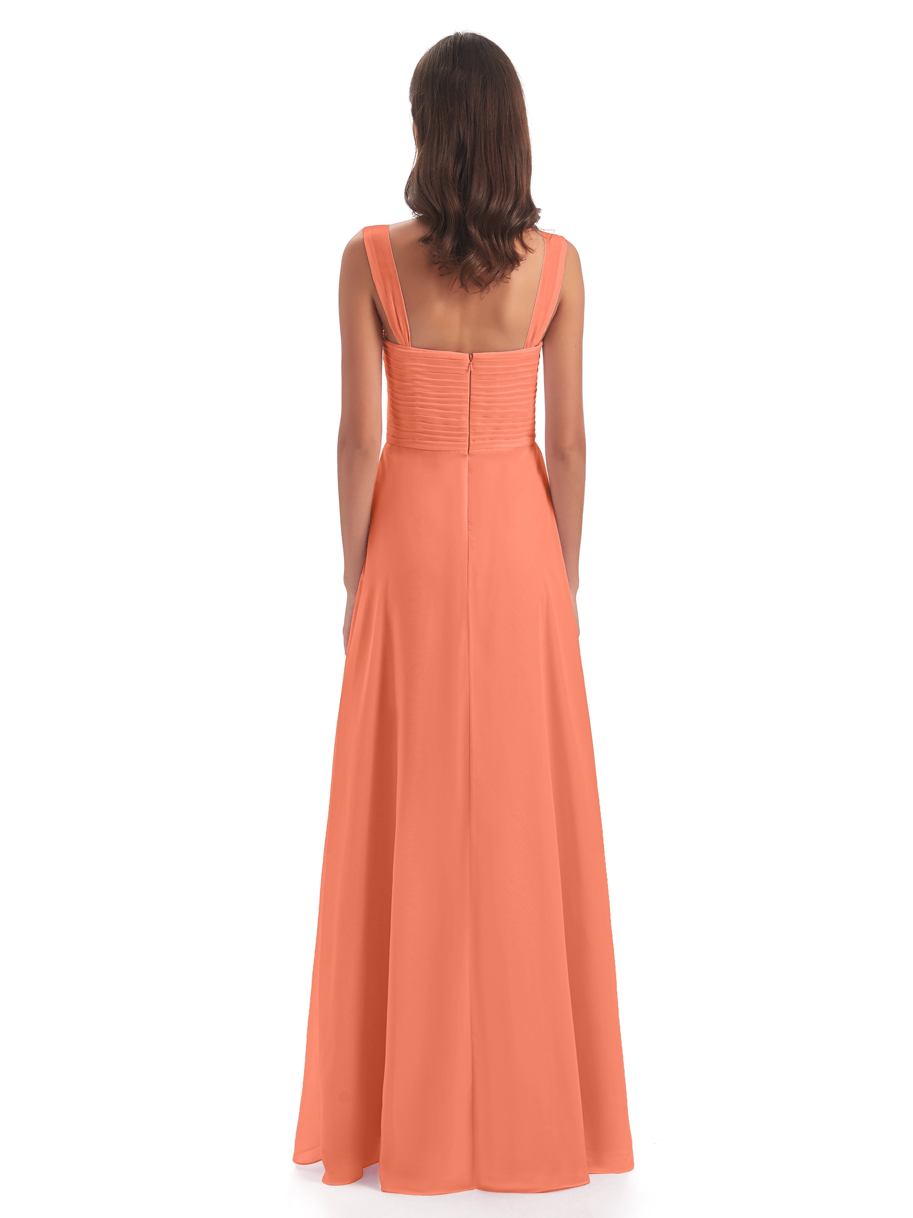 Robes De Demoiselle D'Honneur Coucher De Soleil Colonne Bretelle Mousseline Robes Demoiselle D'Honneur