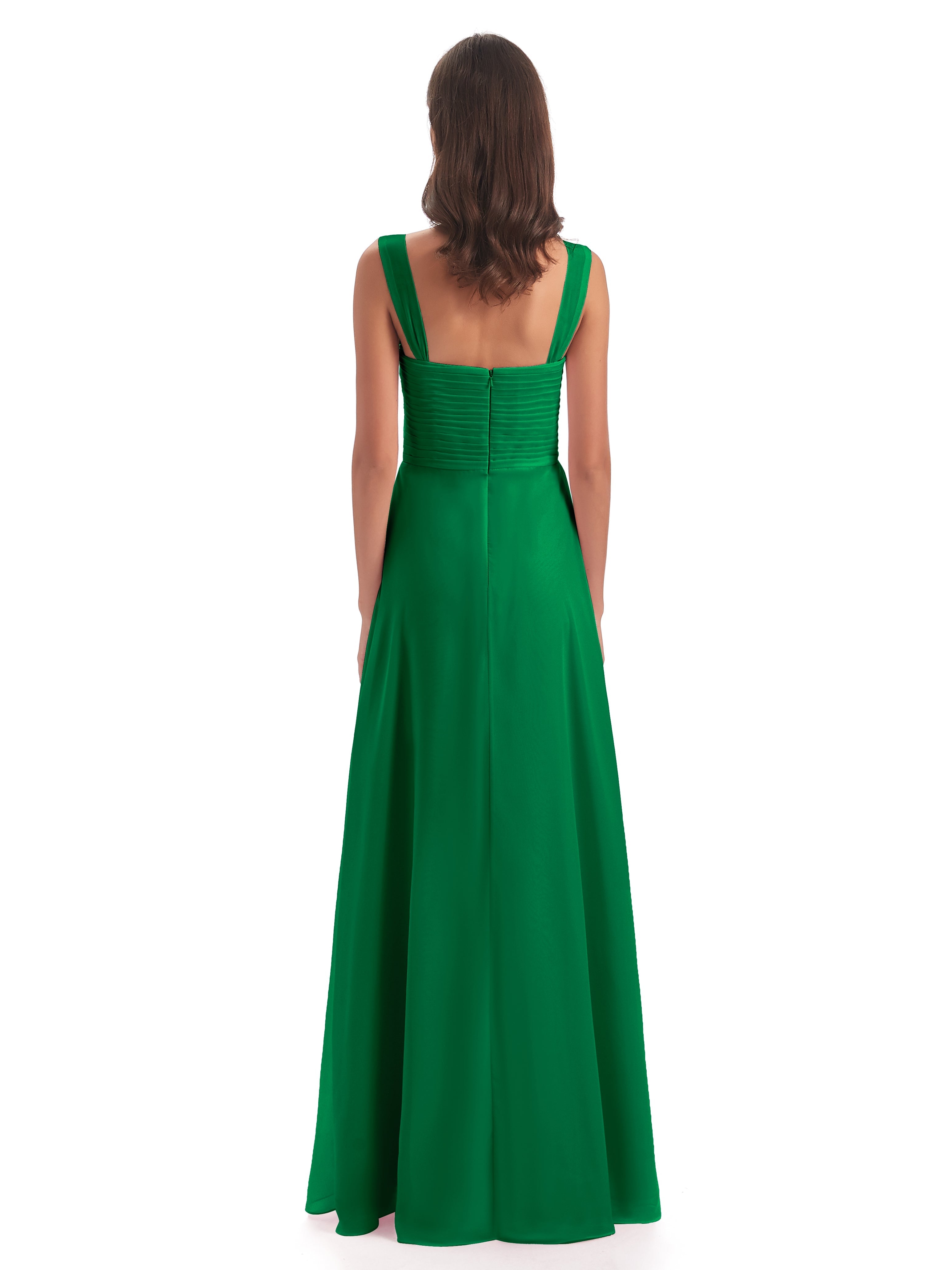 Bridal Robe Demoiselle D Honneur Vert Emeraude Colonne Bretelle Mousseline Robes Demoiselle D'Honneur